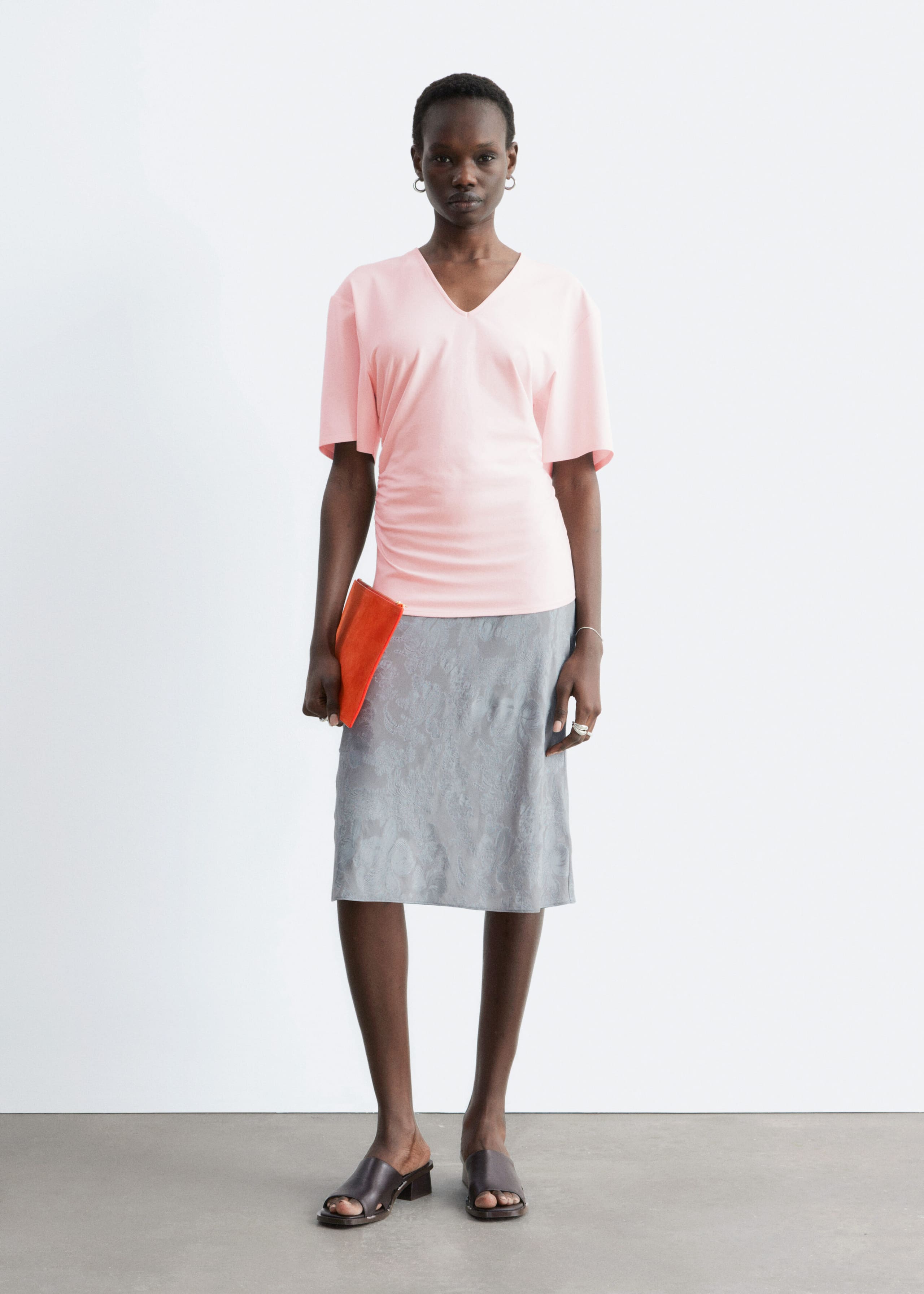 Image of Gathered V-Neck T-Shirt