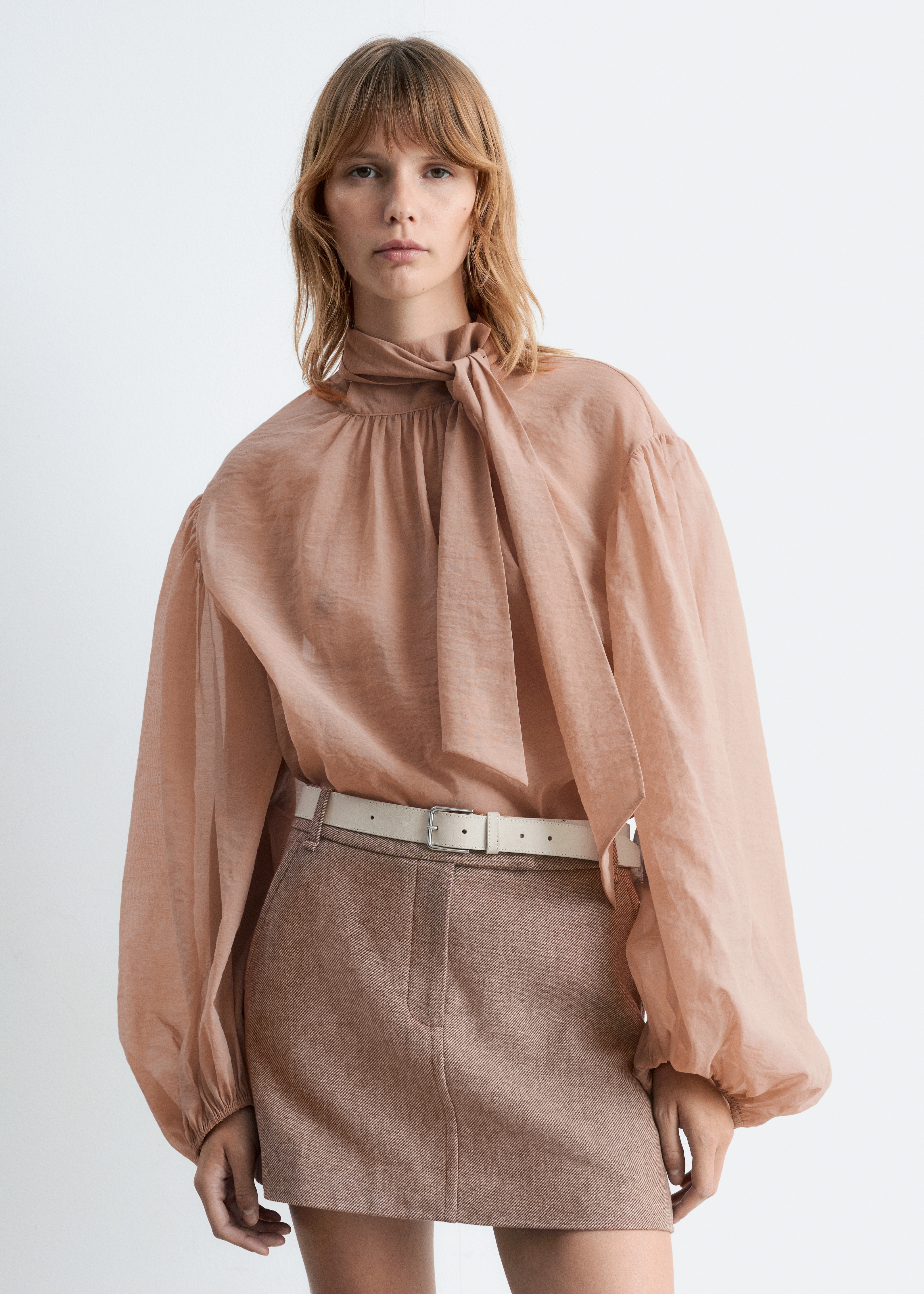 Minikjol i ull - Gråbeige/Mörkgrå