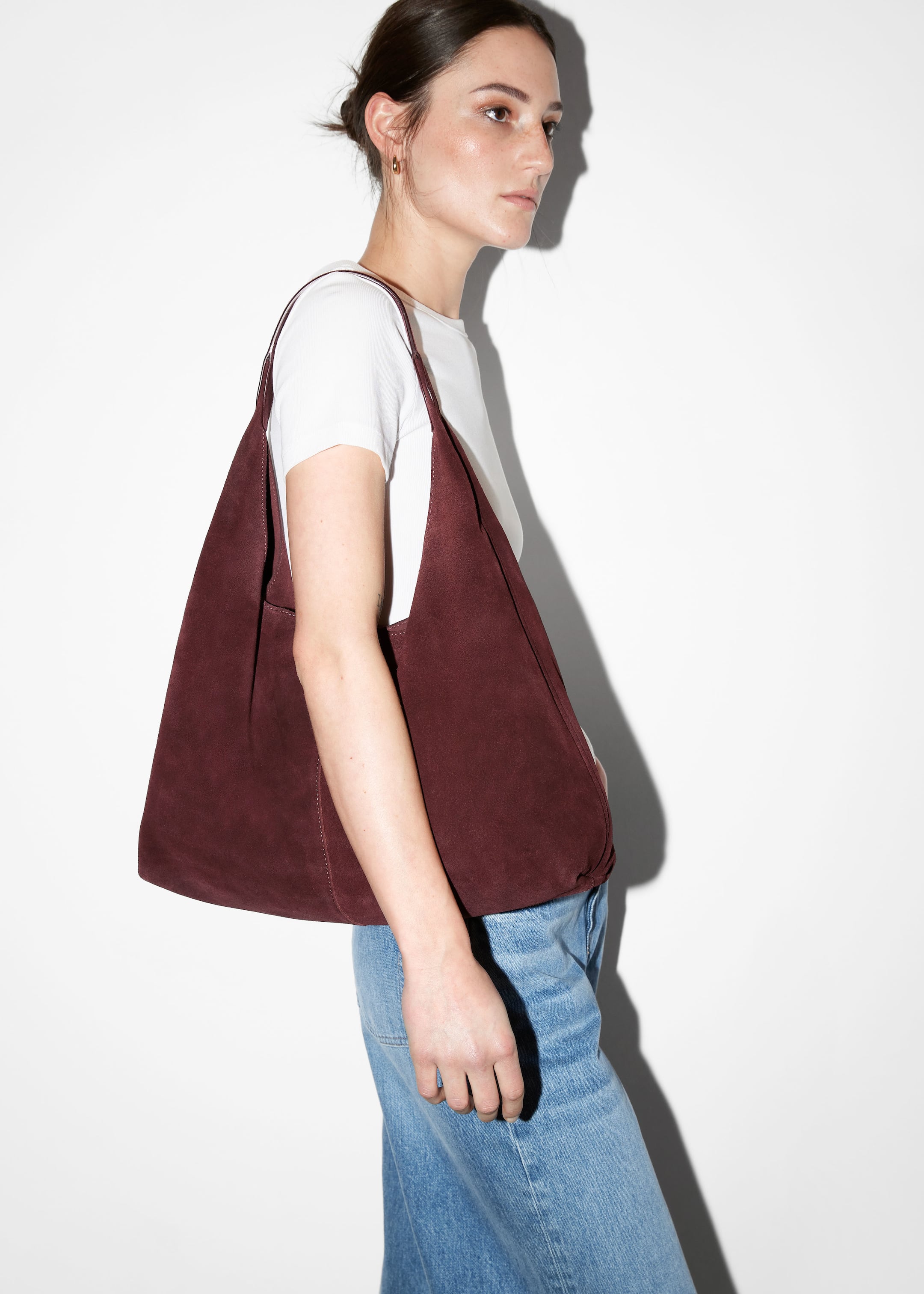 Ver imagem maior: Mala tote grande em camurça - Camurça cor de vinho - SENHORA | H&M PT 1