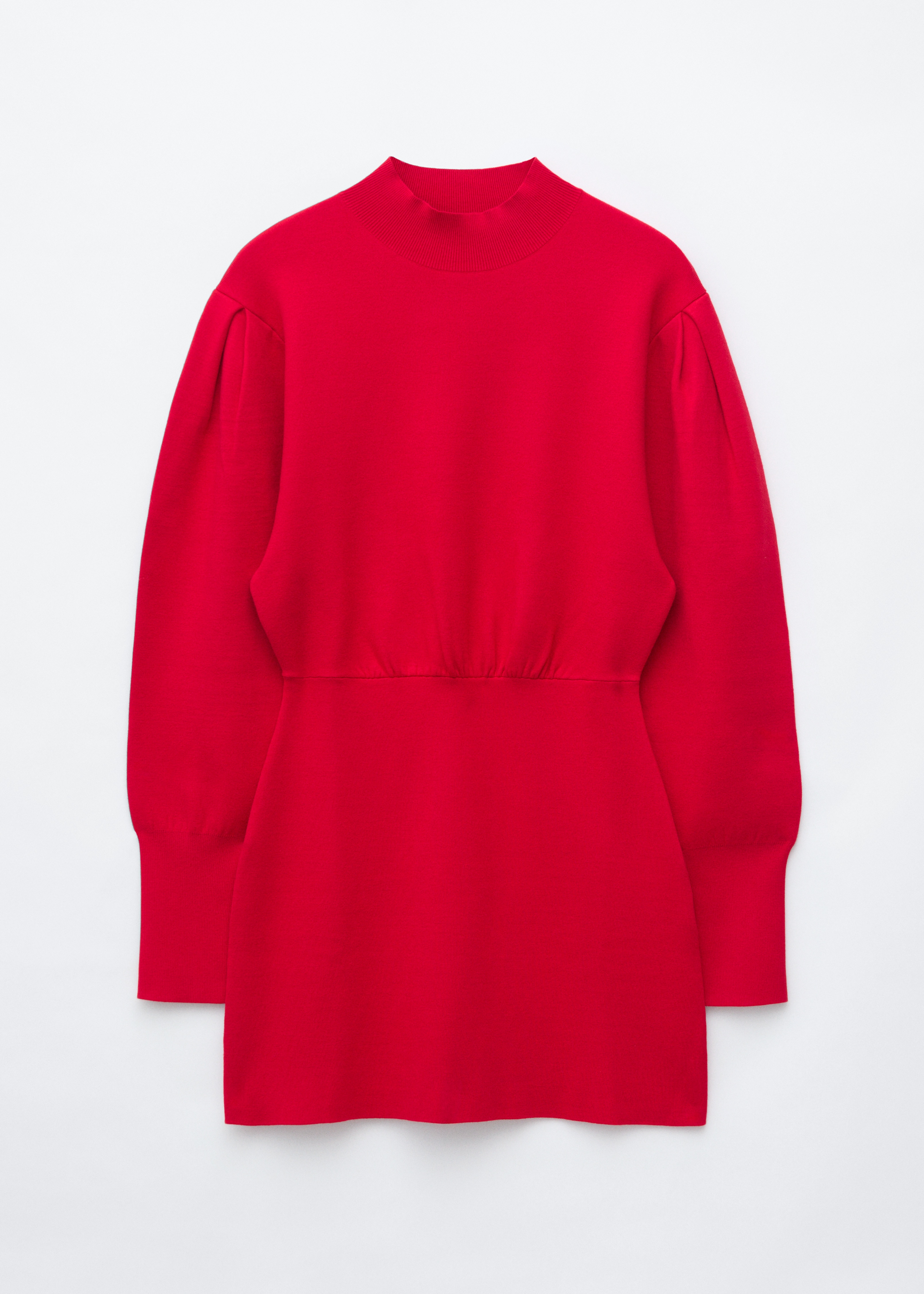 Knitted Mock-Neck Mini Dress - אדום עז