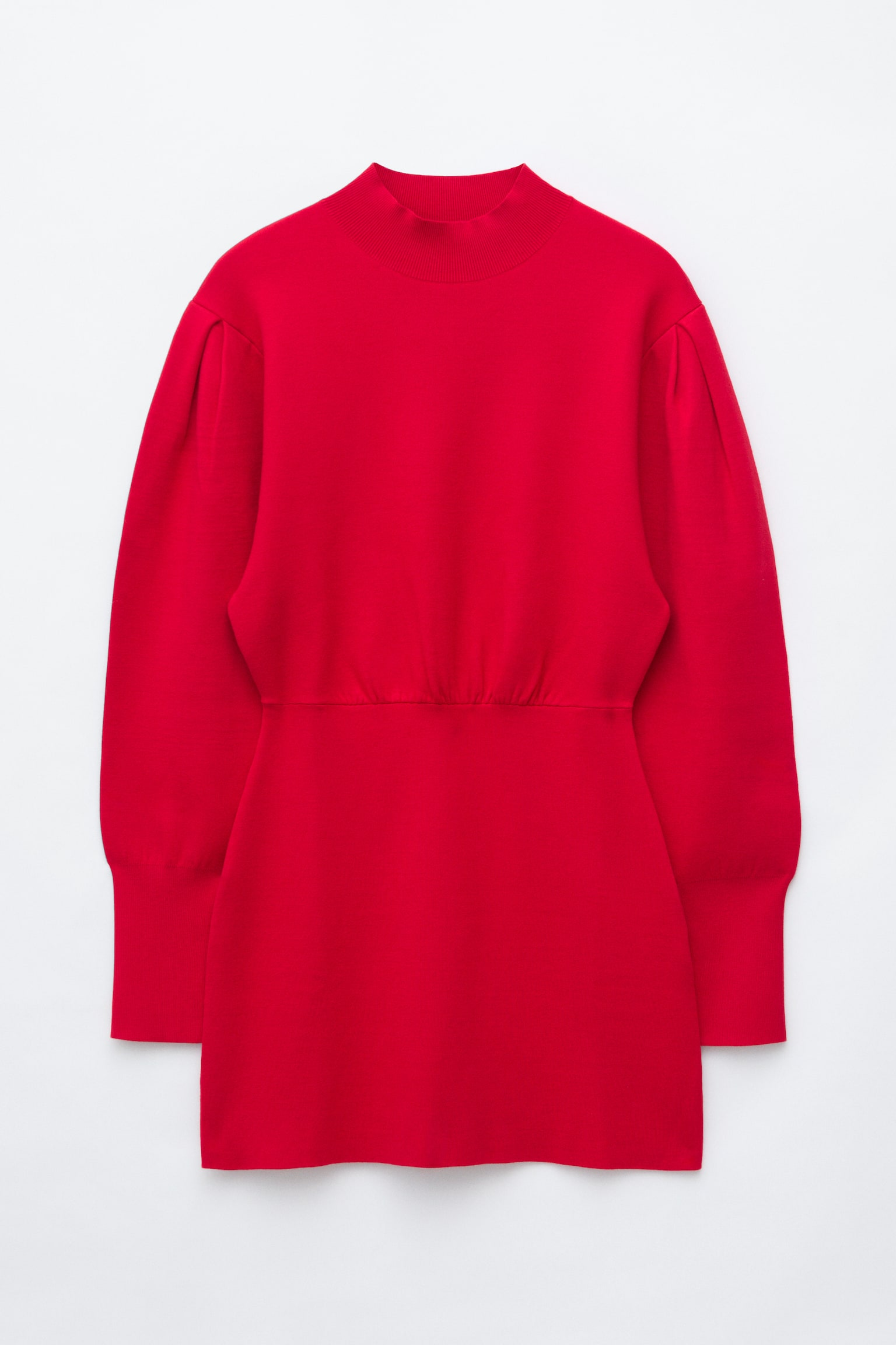 Knitted Mock-Neck Mini Dress - אדום עז - 1