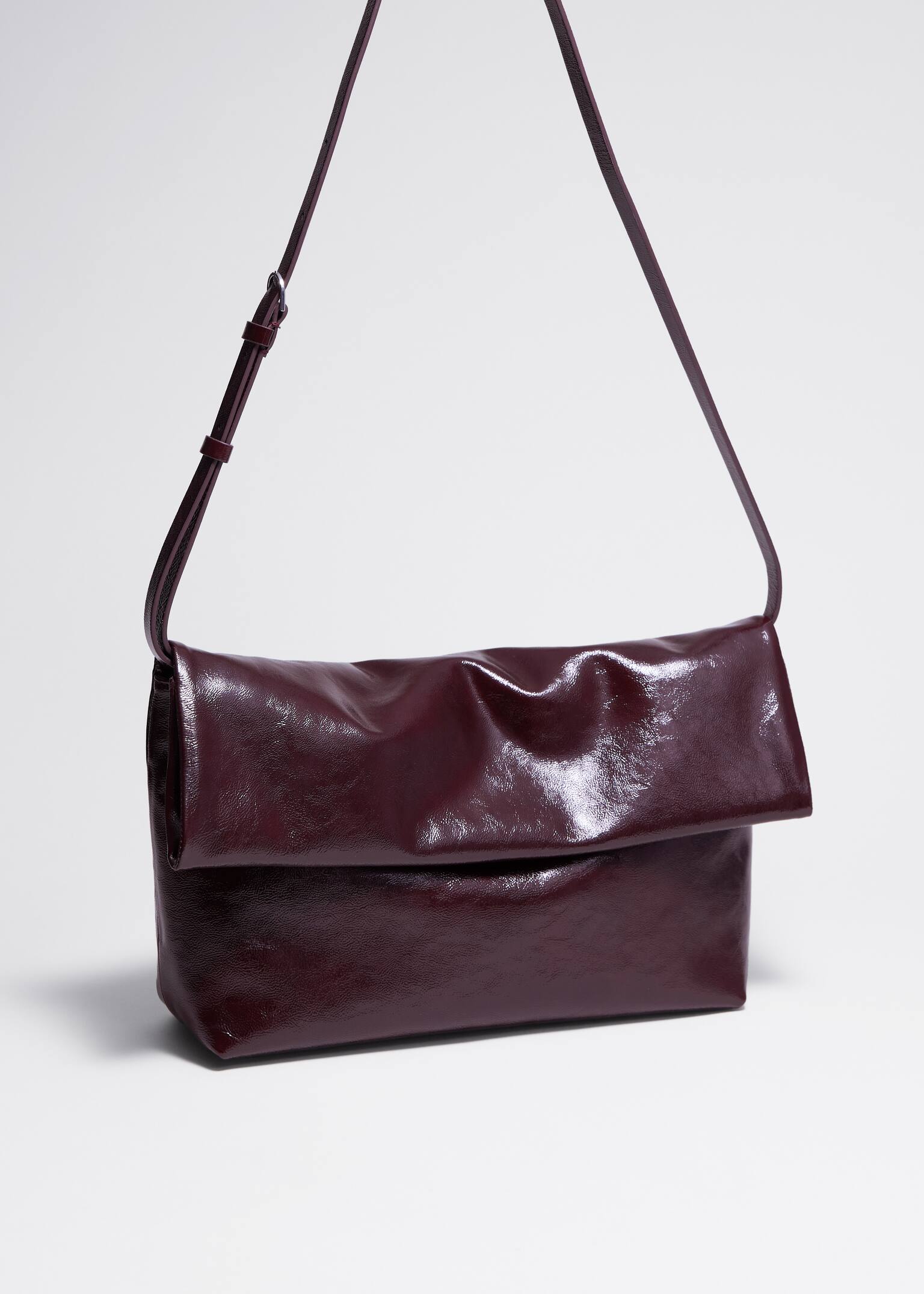 Clutch Plisat - Burgundy/Bej din piele întoarsă/Roșu - 2
