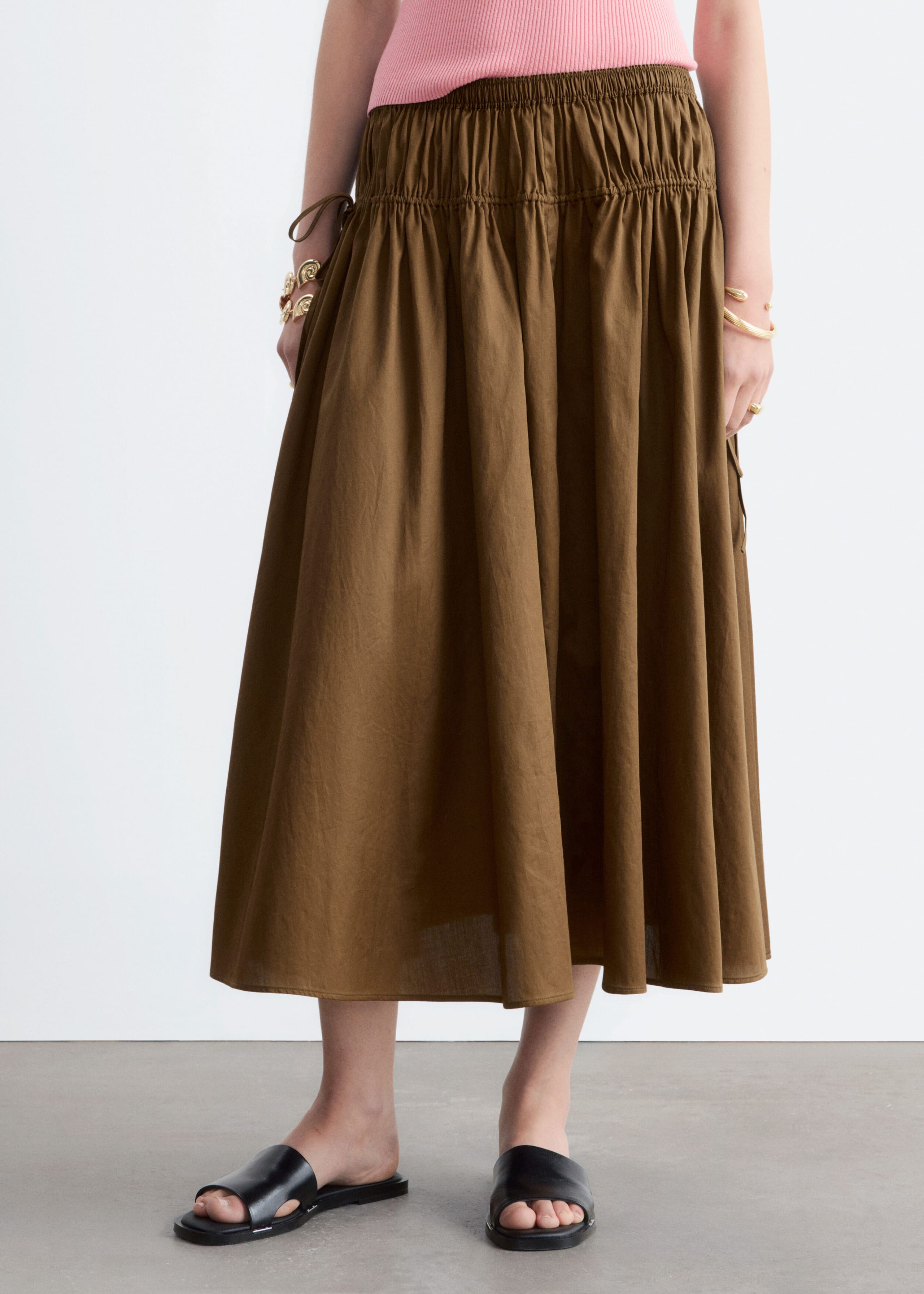 Drawstring Midi Skirt - Brown - Still Life