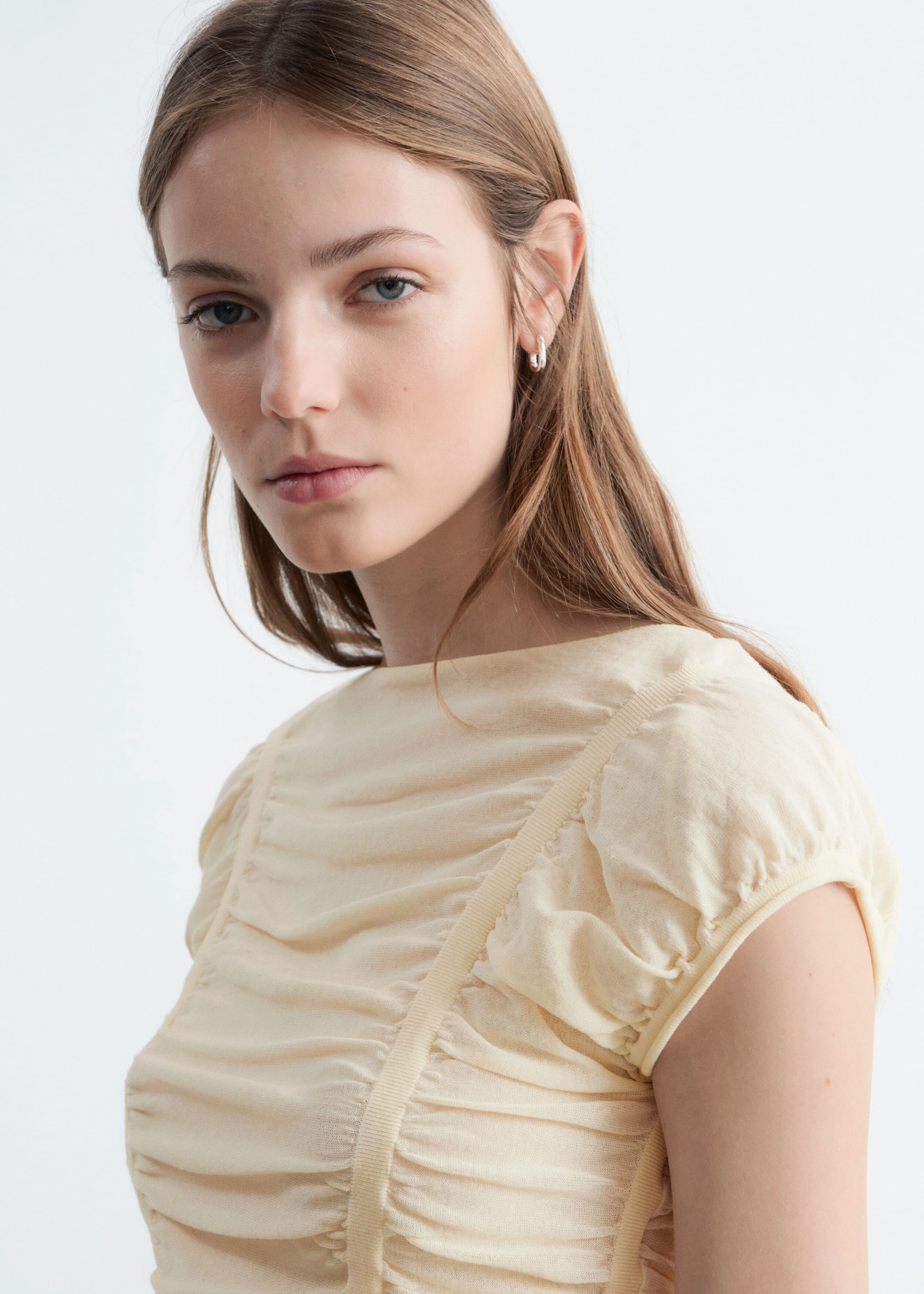 Image of Ruched Cap-Sleeve Top