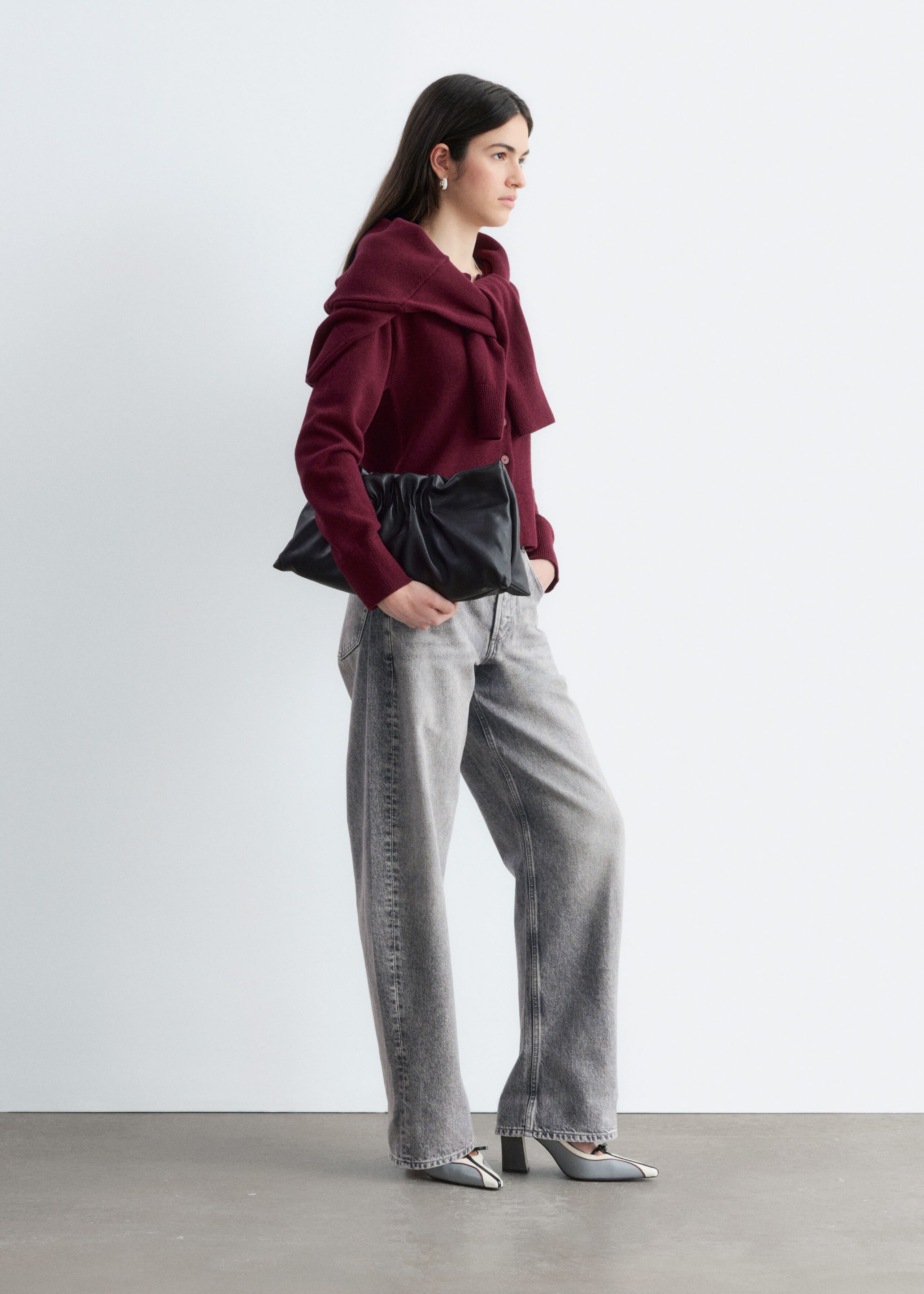 Thin-Knit Cardigan - Dark Red - Lookbook