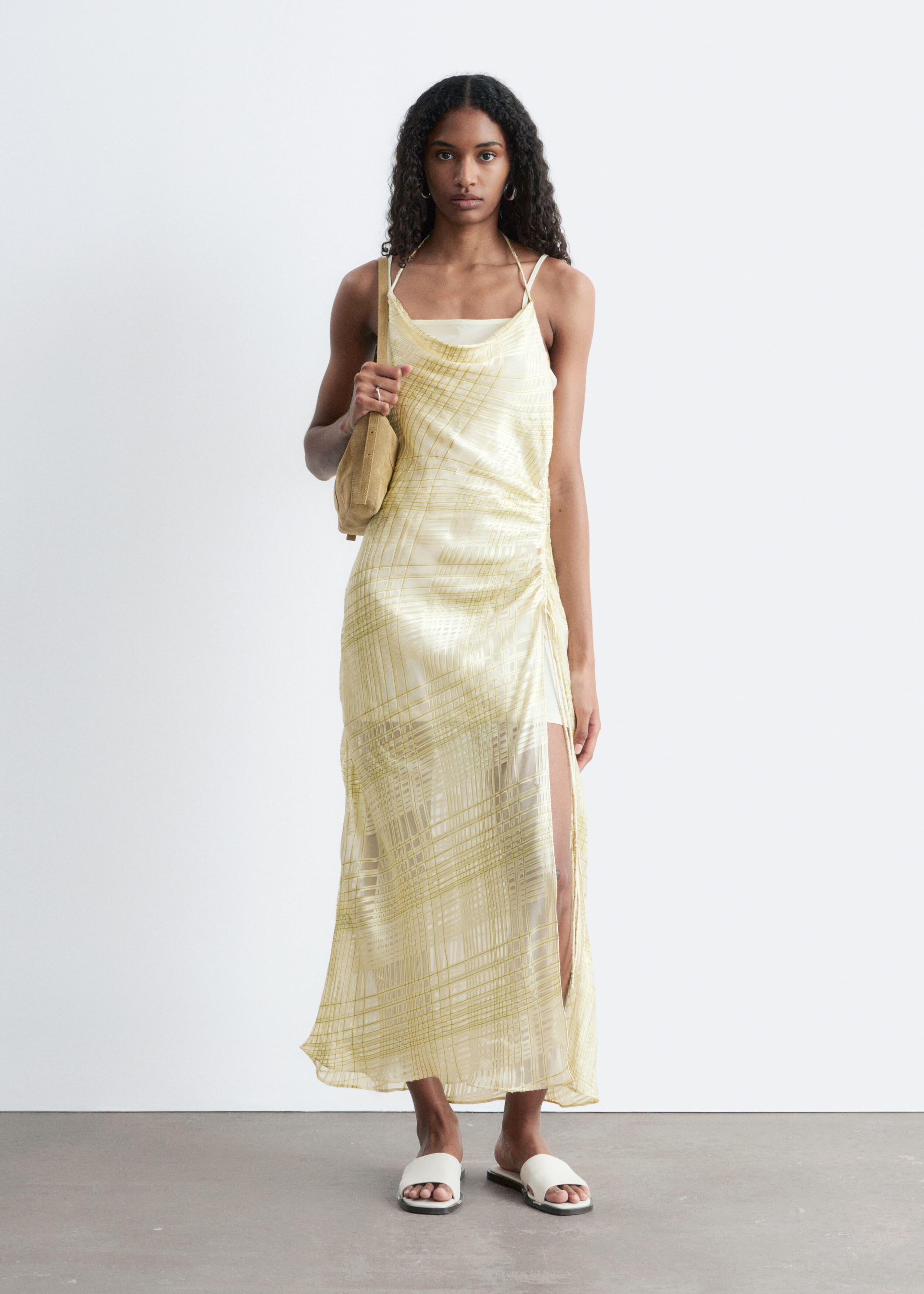 Image of Cowl-Neck Jacquard Midi Dress