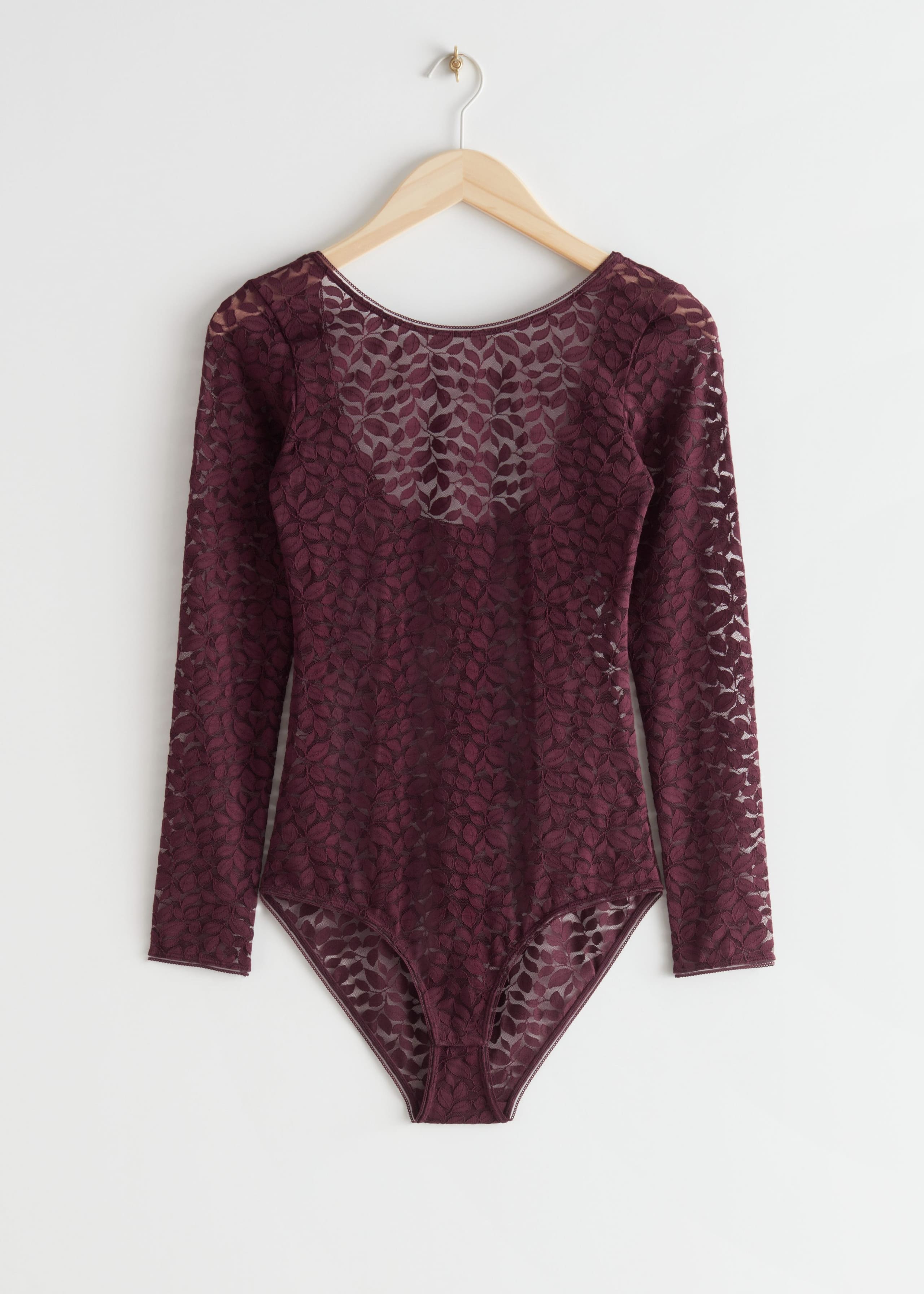 Leaf Motif Lace Bodysuit - Red - Still Life
