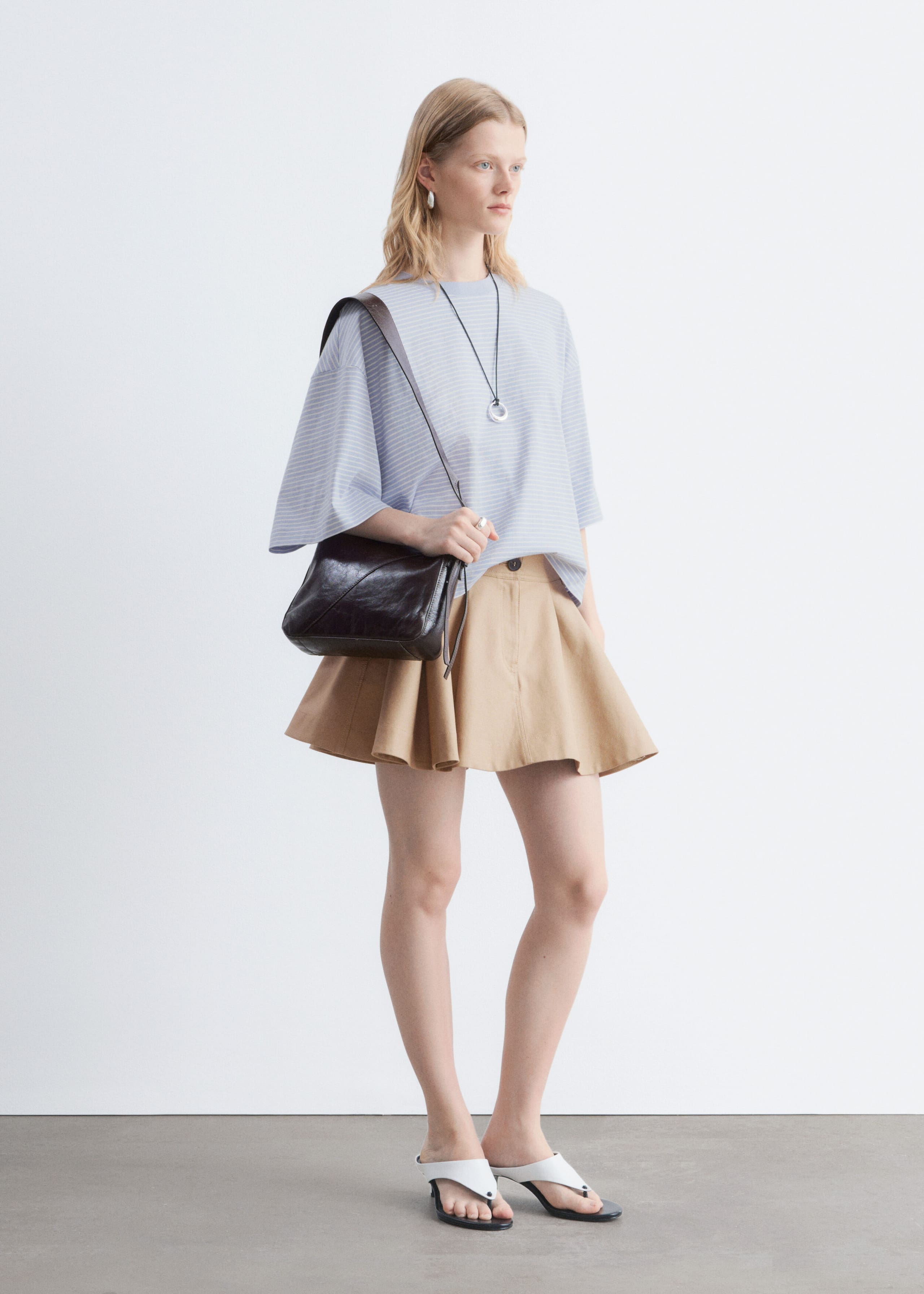 Oversized Striped Cotton T-Shirt - Grey/White Stripes - Lookbook