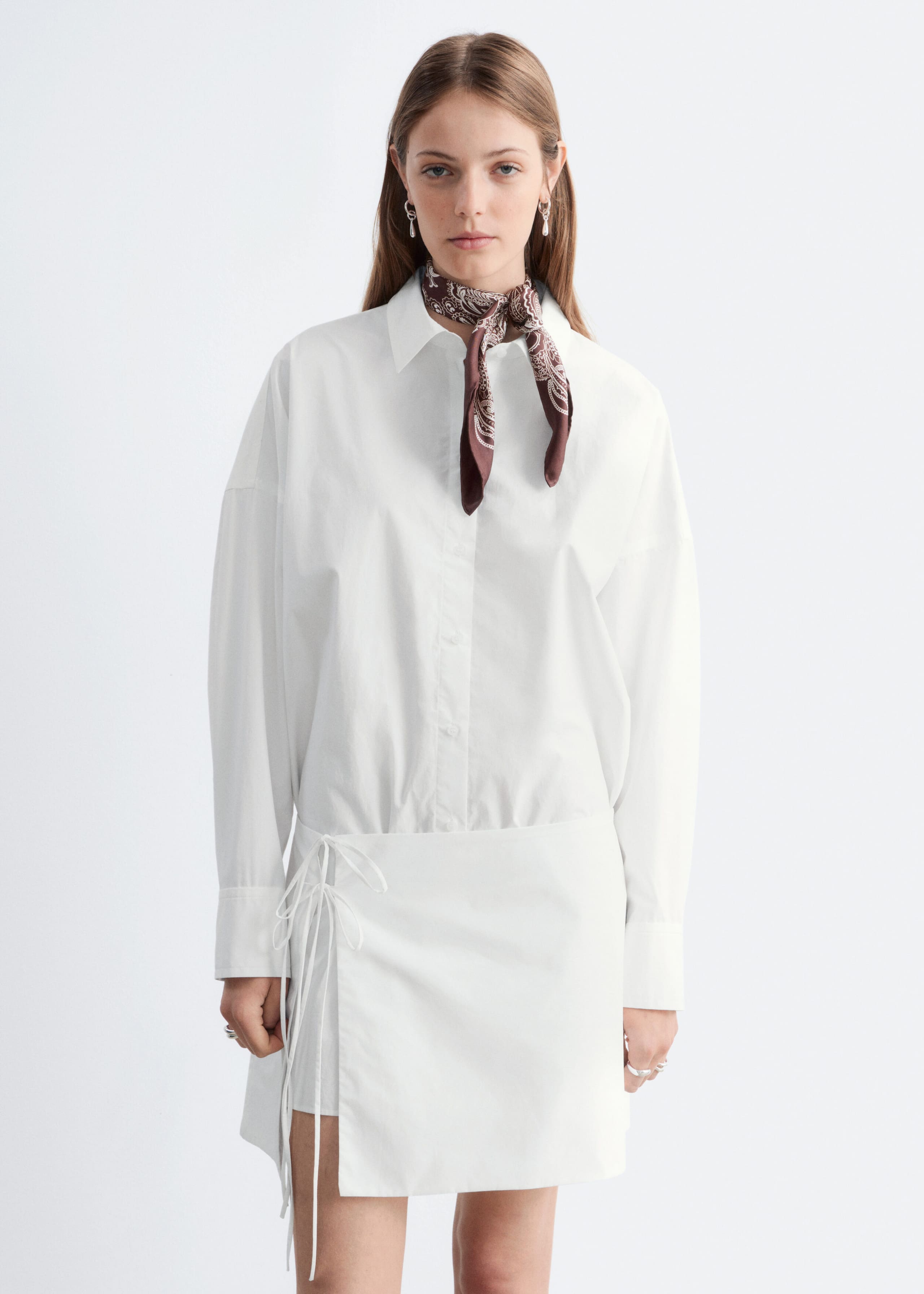 Tie-Detail Mini Shirt Dress - White - Lookbook