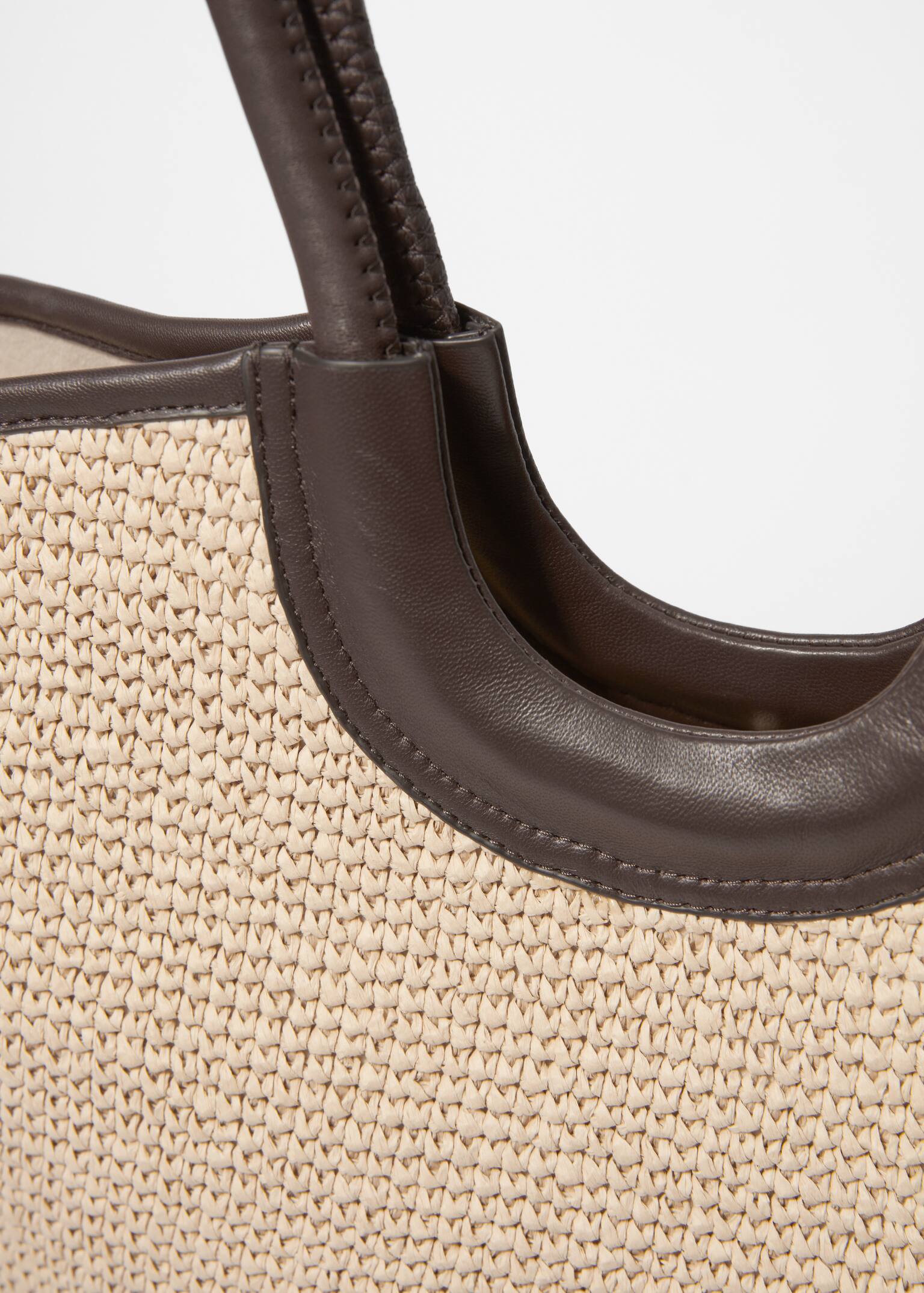 Geantă din paie cu detalii din piele - Bej - 5