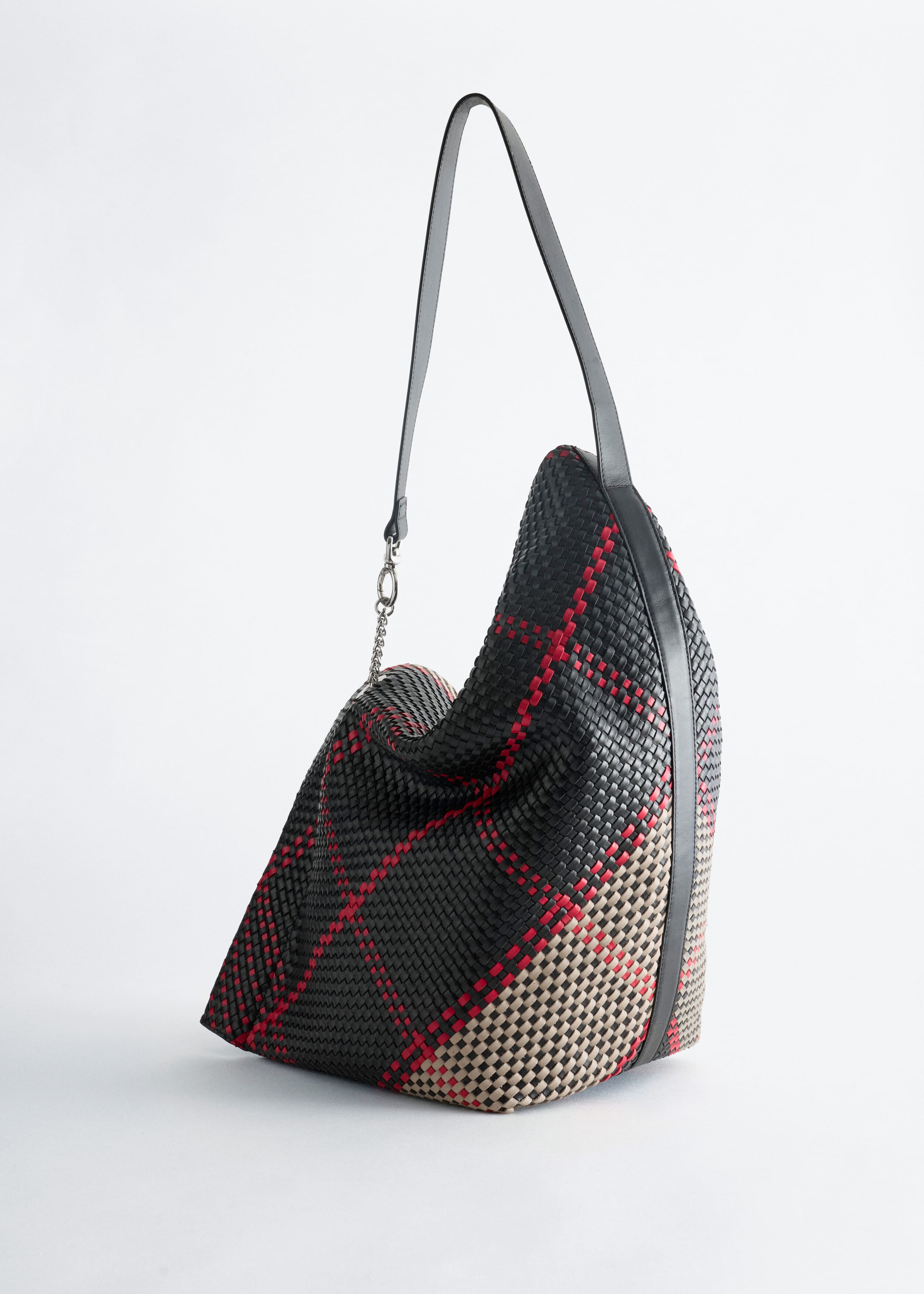 Braided Leather Shoulder Bag - Red/Beige/Black - Still Life