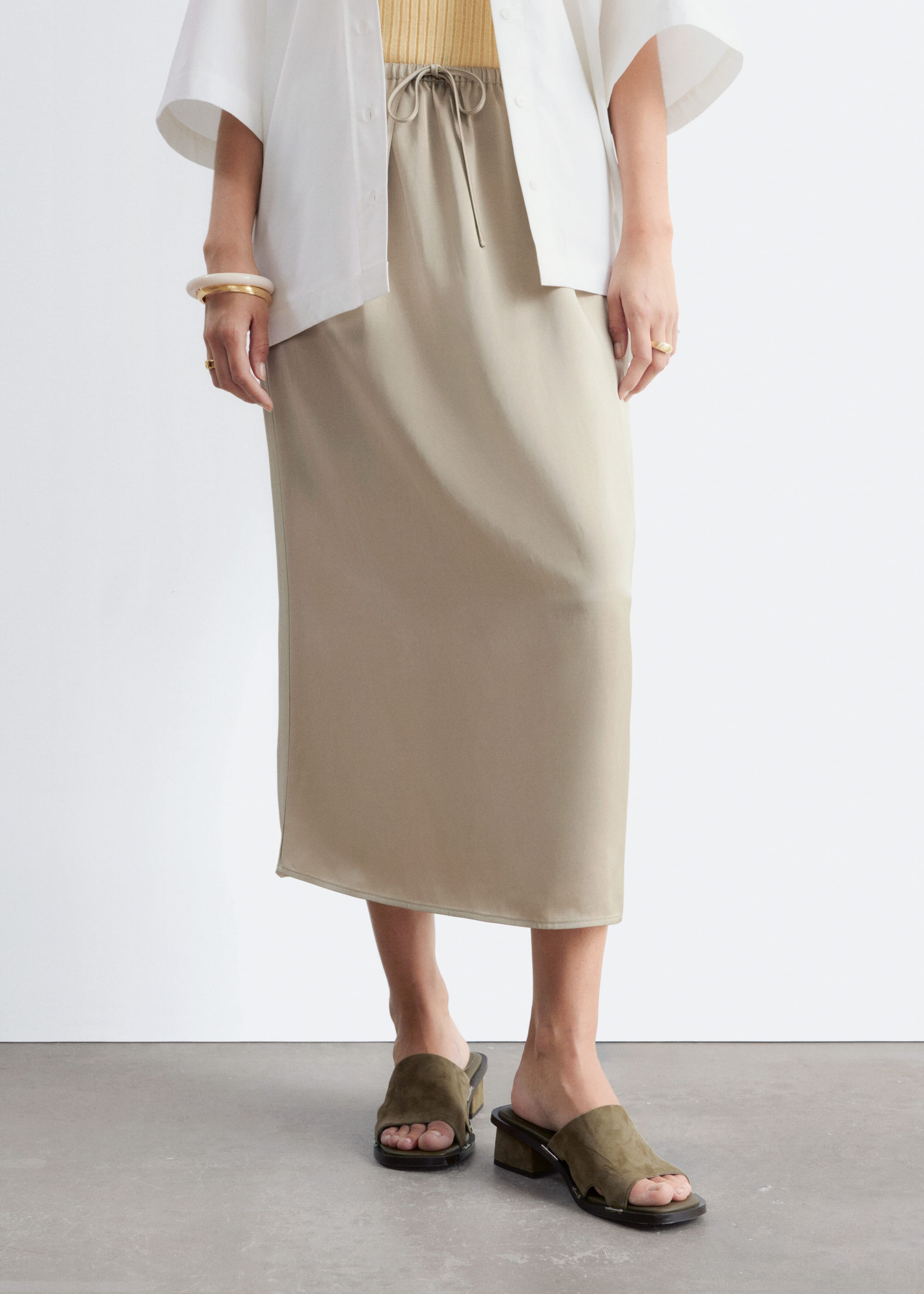 Image of Drawstring Midi Skirt