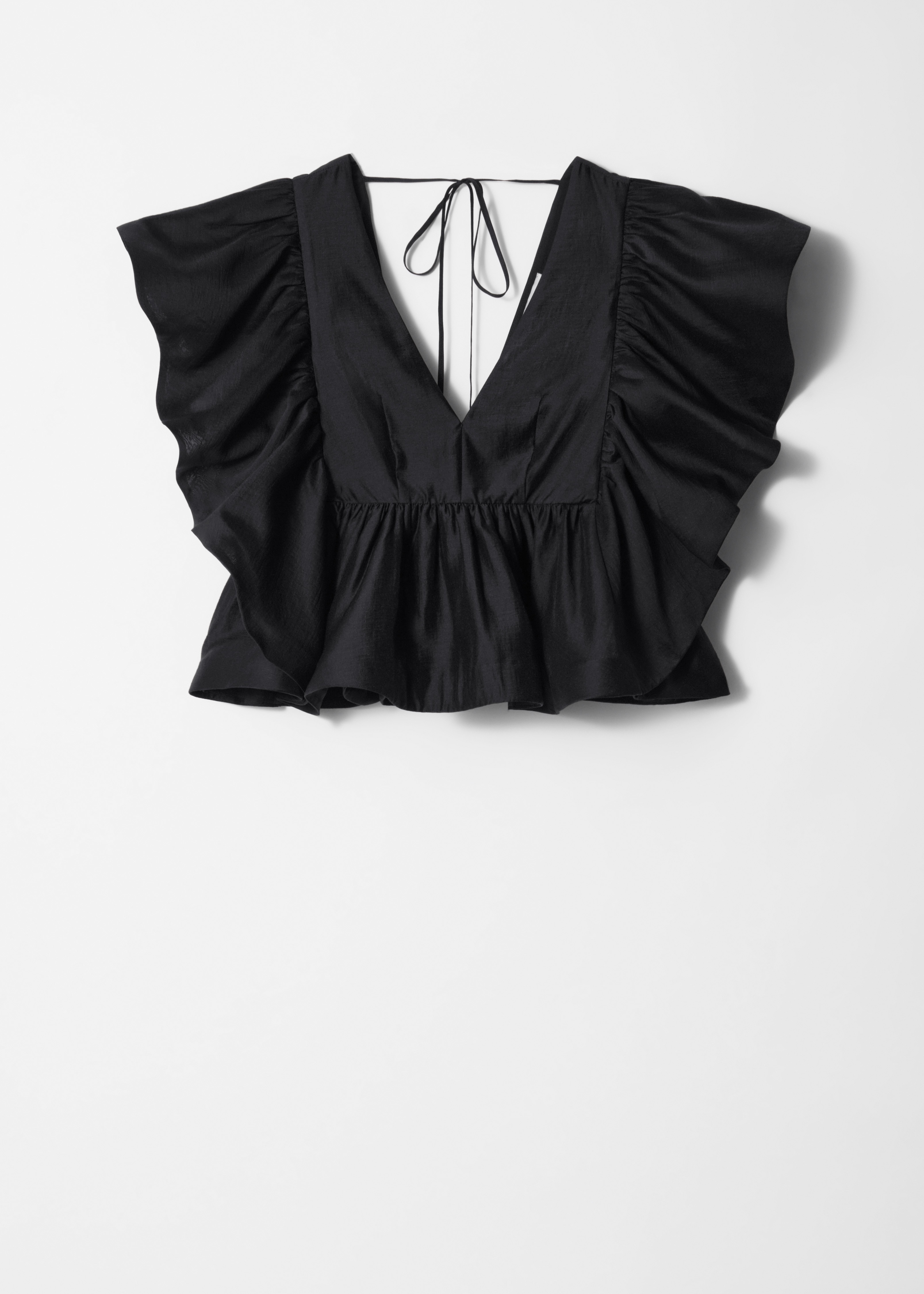 Ruffle V-Neck Blouse - Black/Red