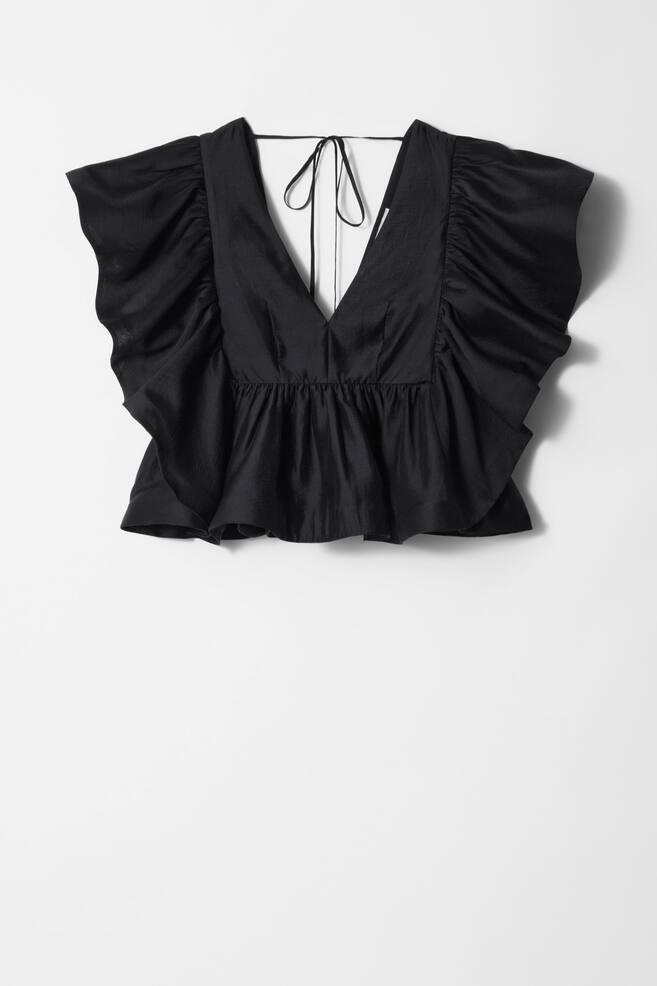 Blouse volantée à col en V - Noir/Rouge - 1