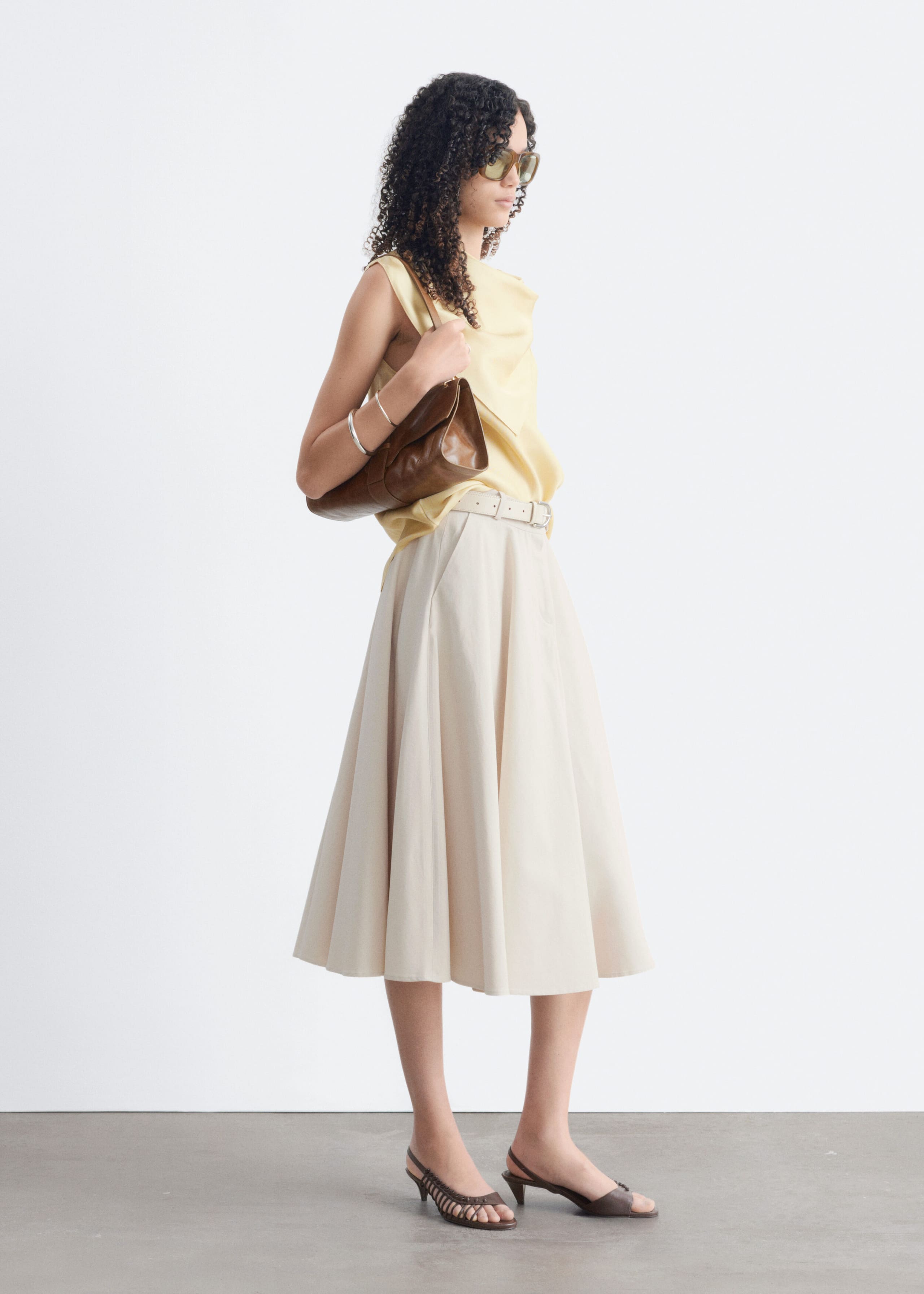 Silk Cowl Neck Scarf Top - Light Yellow - Lookbook