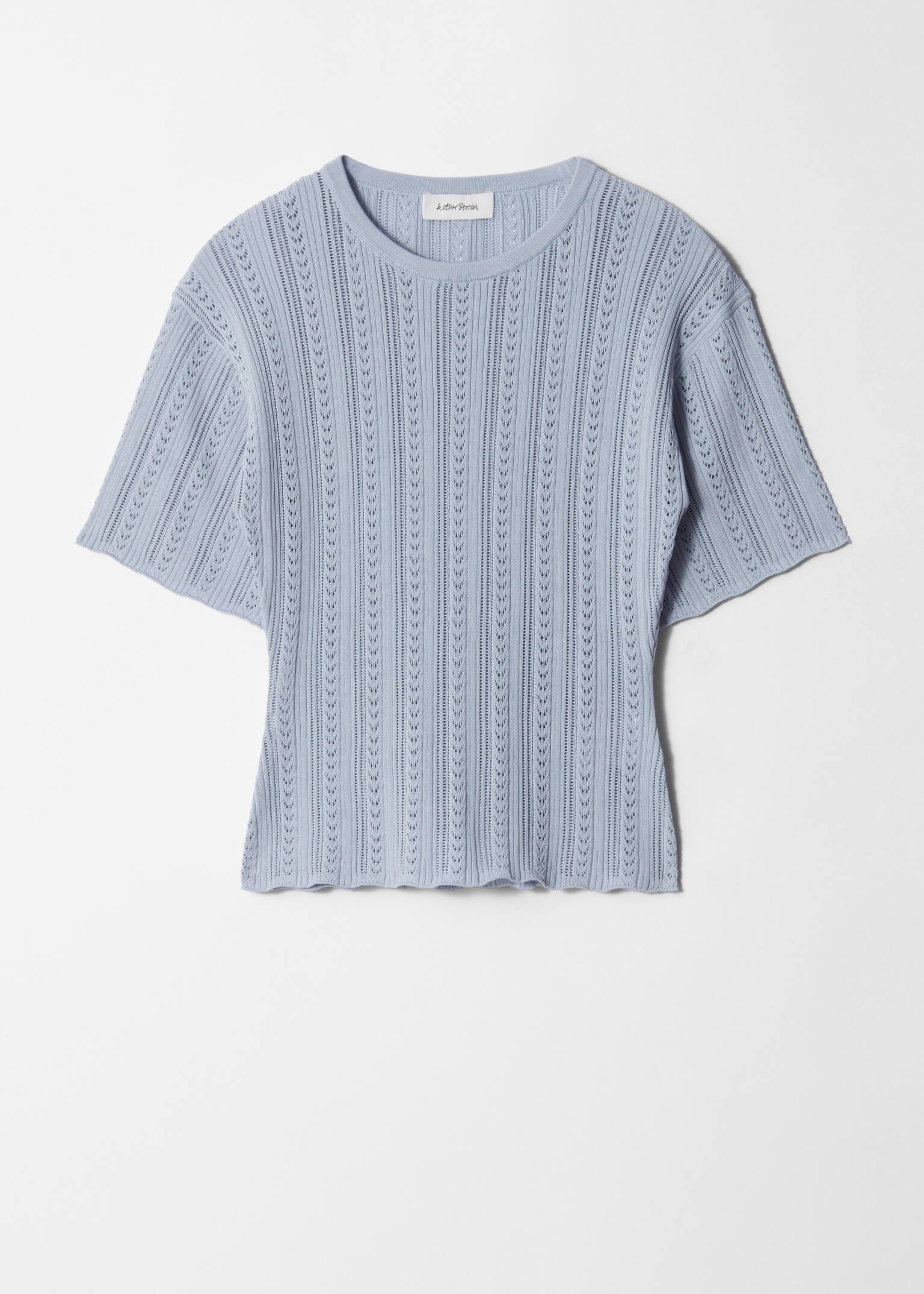 T-shirt in maglia pointelle - Blu polvere/Crema - 2