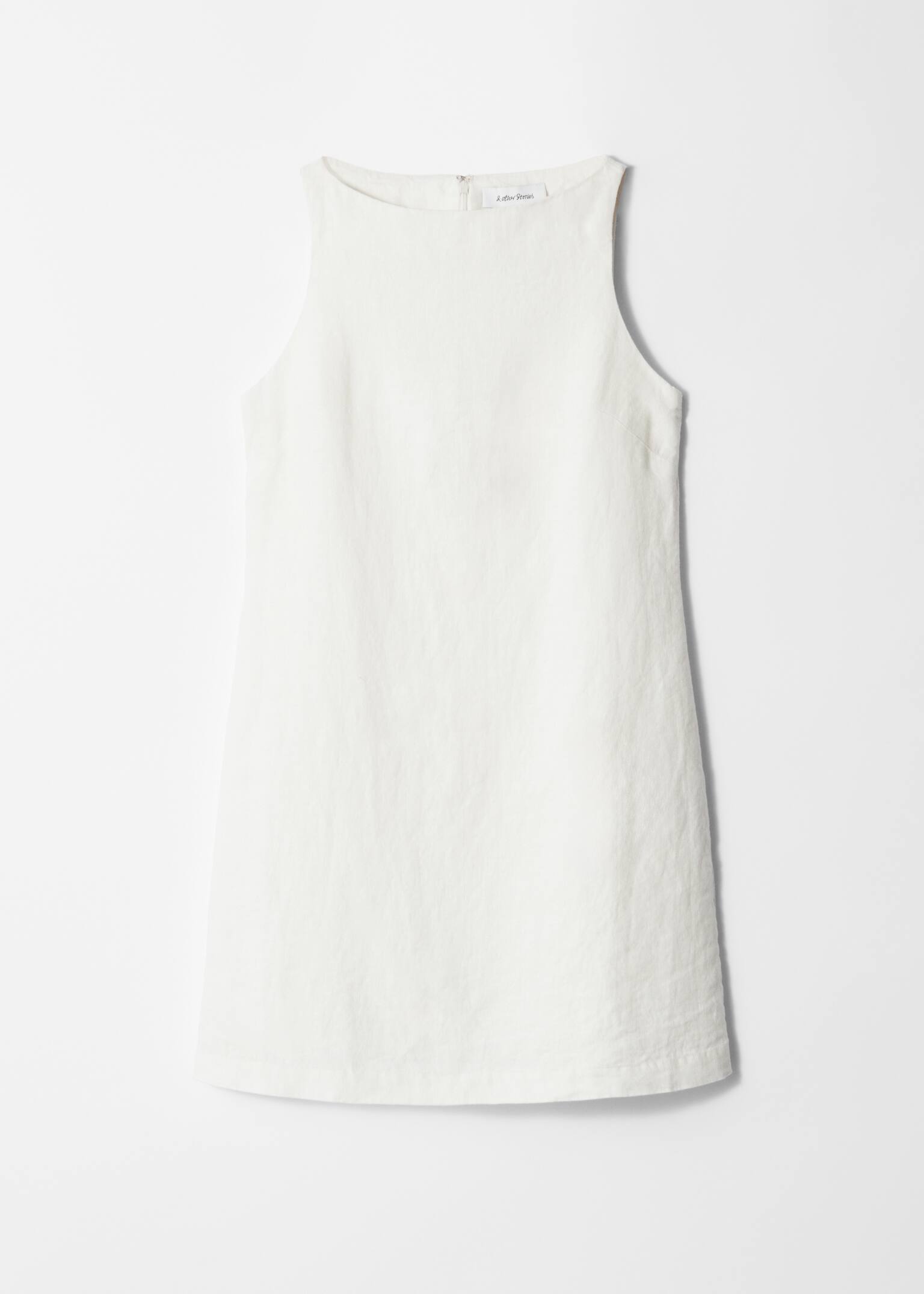 Rochie mini din in - White/Mauve/Negru