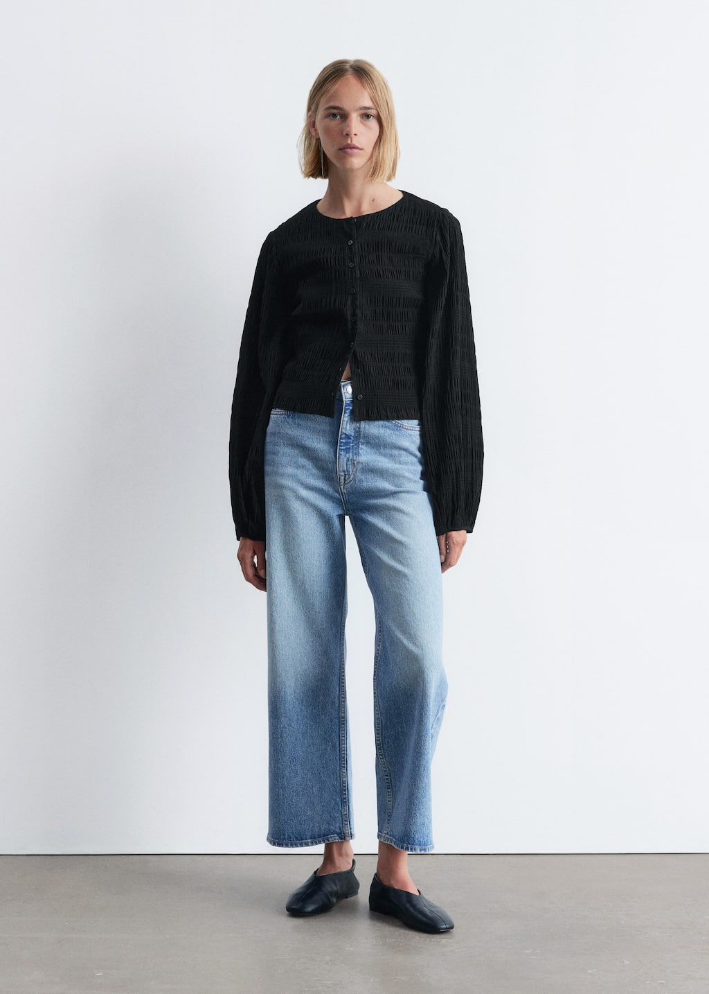 Image of Smocked Balloon-Sleeve Top