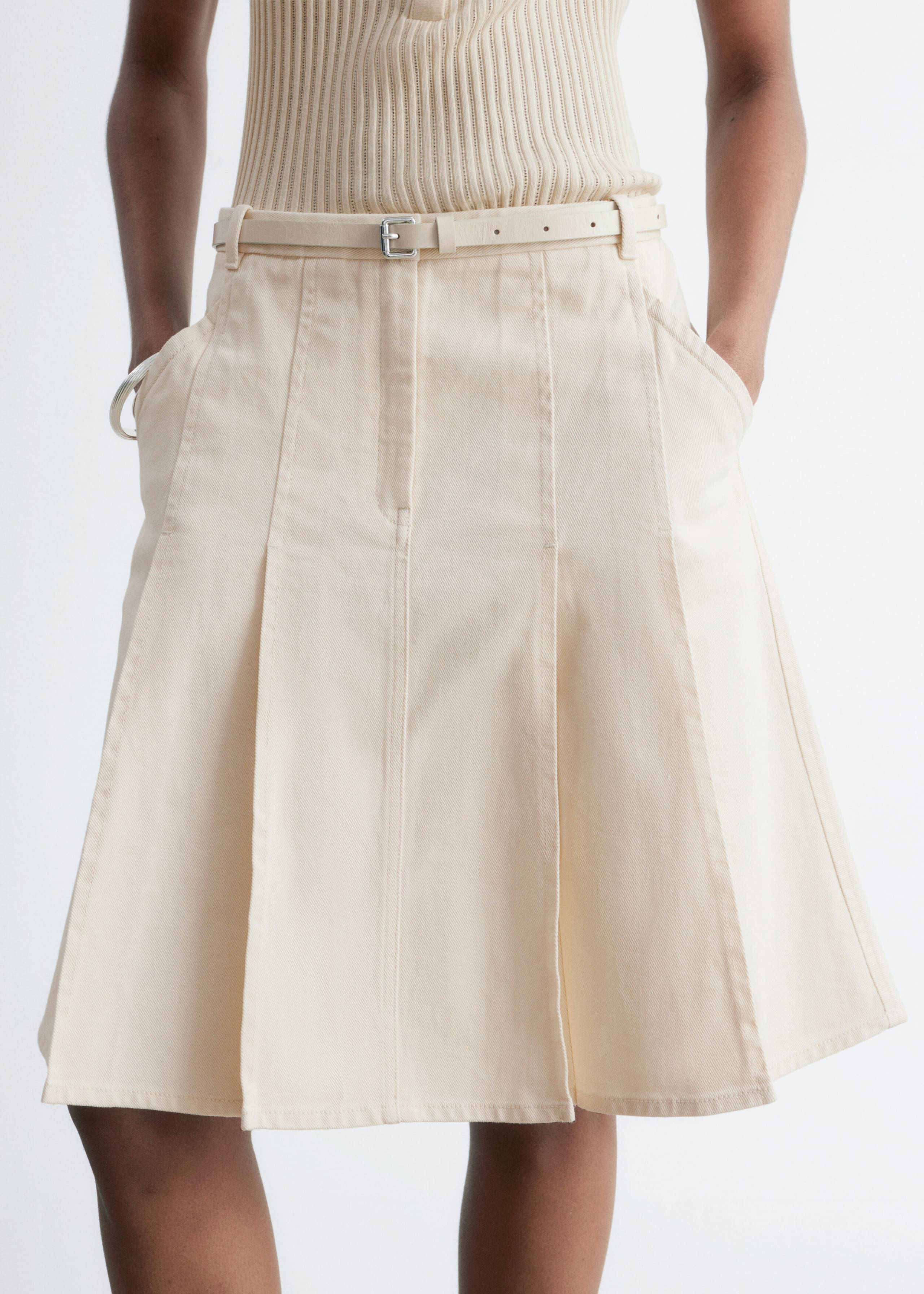 Image of Pleated Cotton Midi Skirt