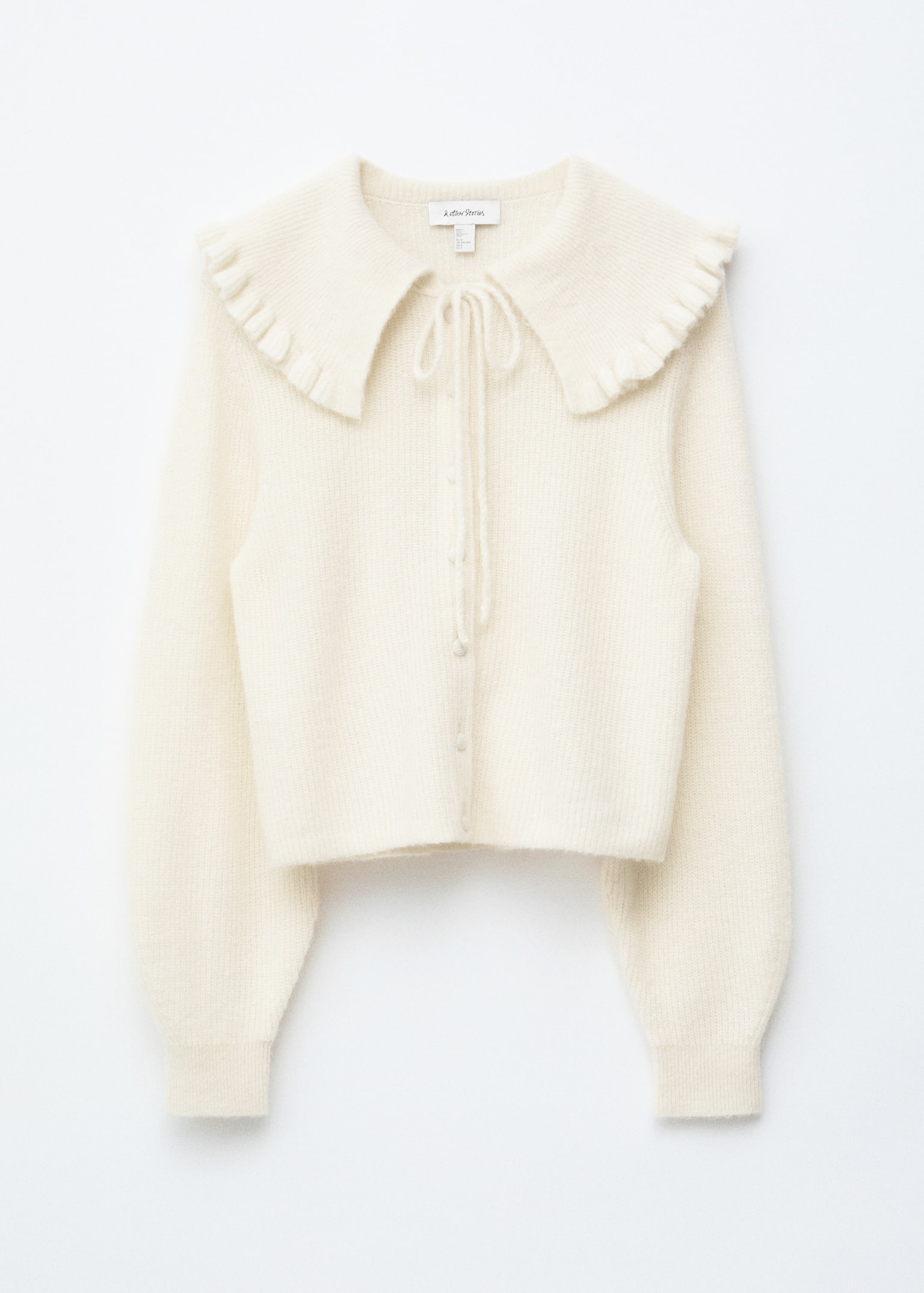 Peter Pan-collar Cardigan - White/Light Yellow - 2