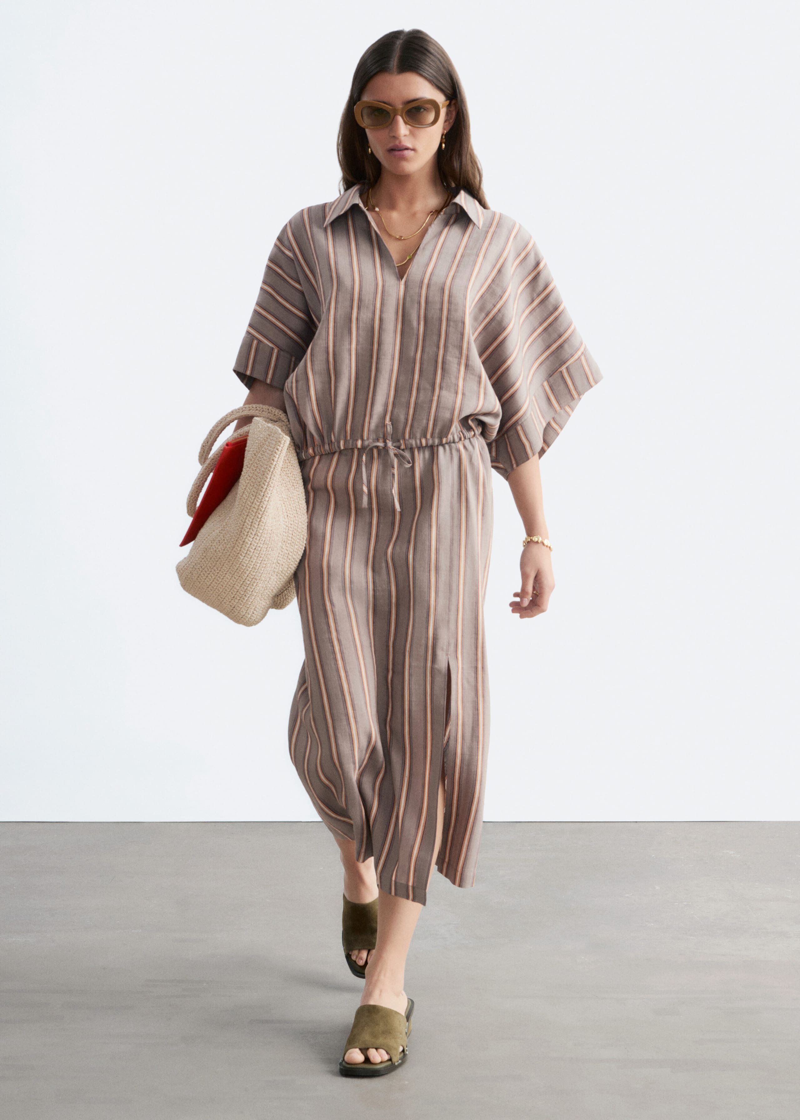 Drawstring Cropped Top - Grey/Striped - Lookbook