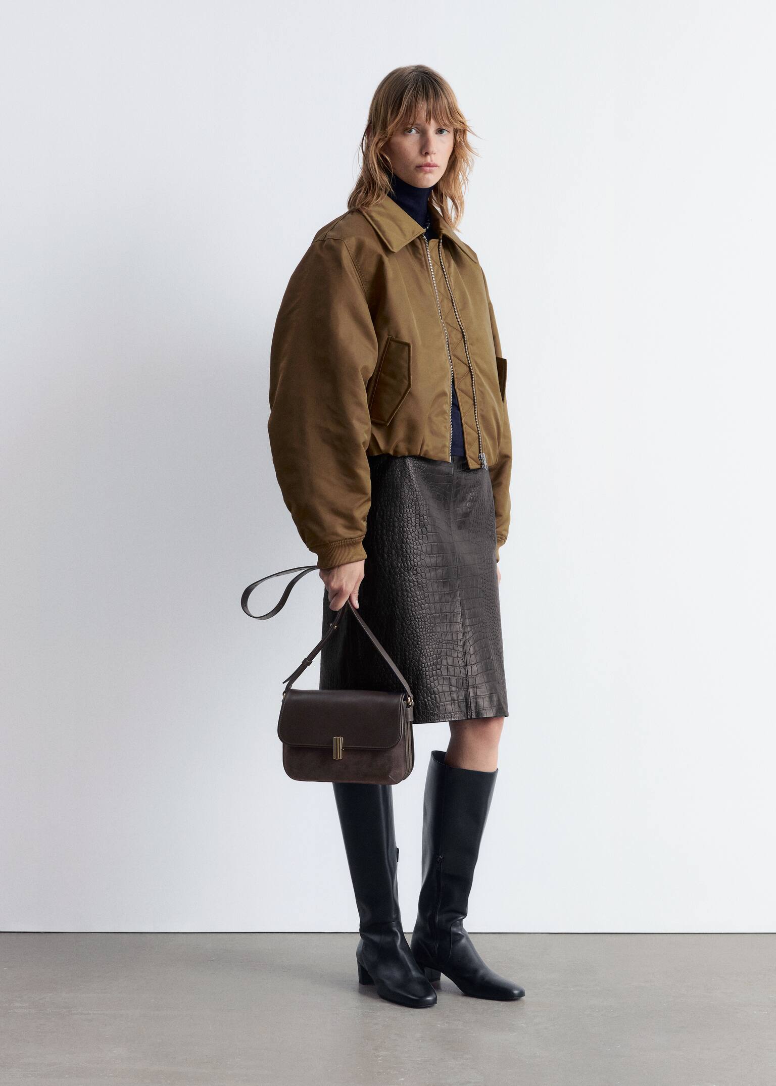 Podwójna skórzana torba crossbody - Ciemnoszary/Czarny - 3