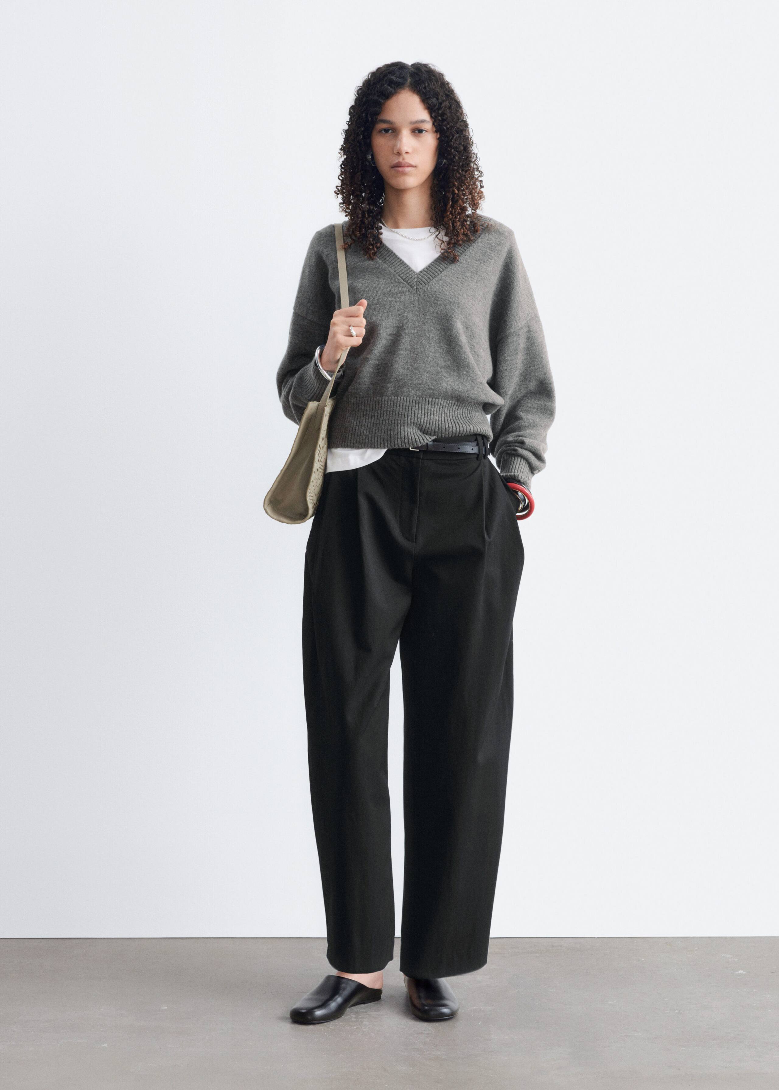 Wool-Cotton V-Neck Jumper - Grey - Lookbook
