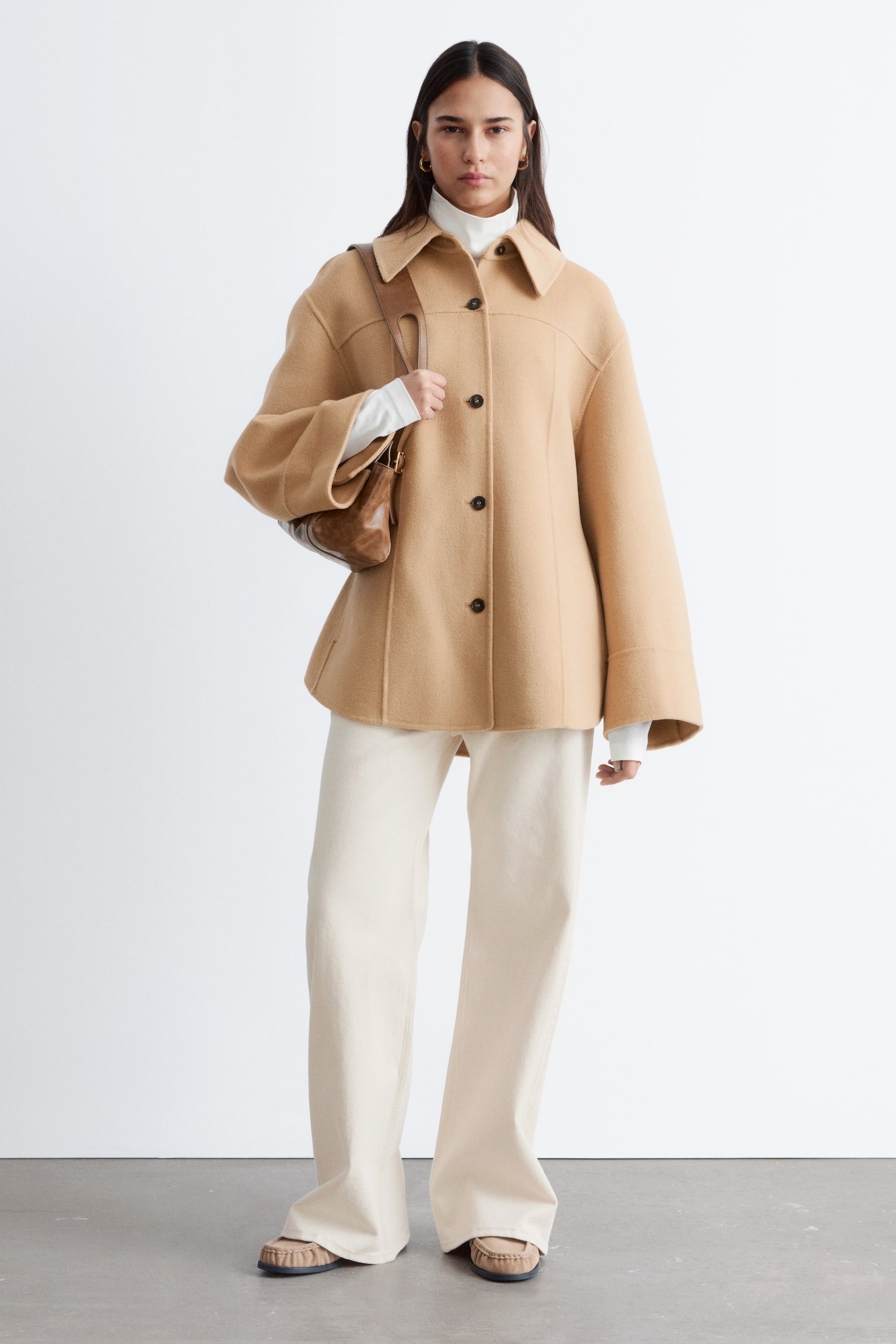 Ulljacka med intagen midja - Beige/Marinblå - 1