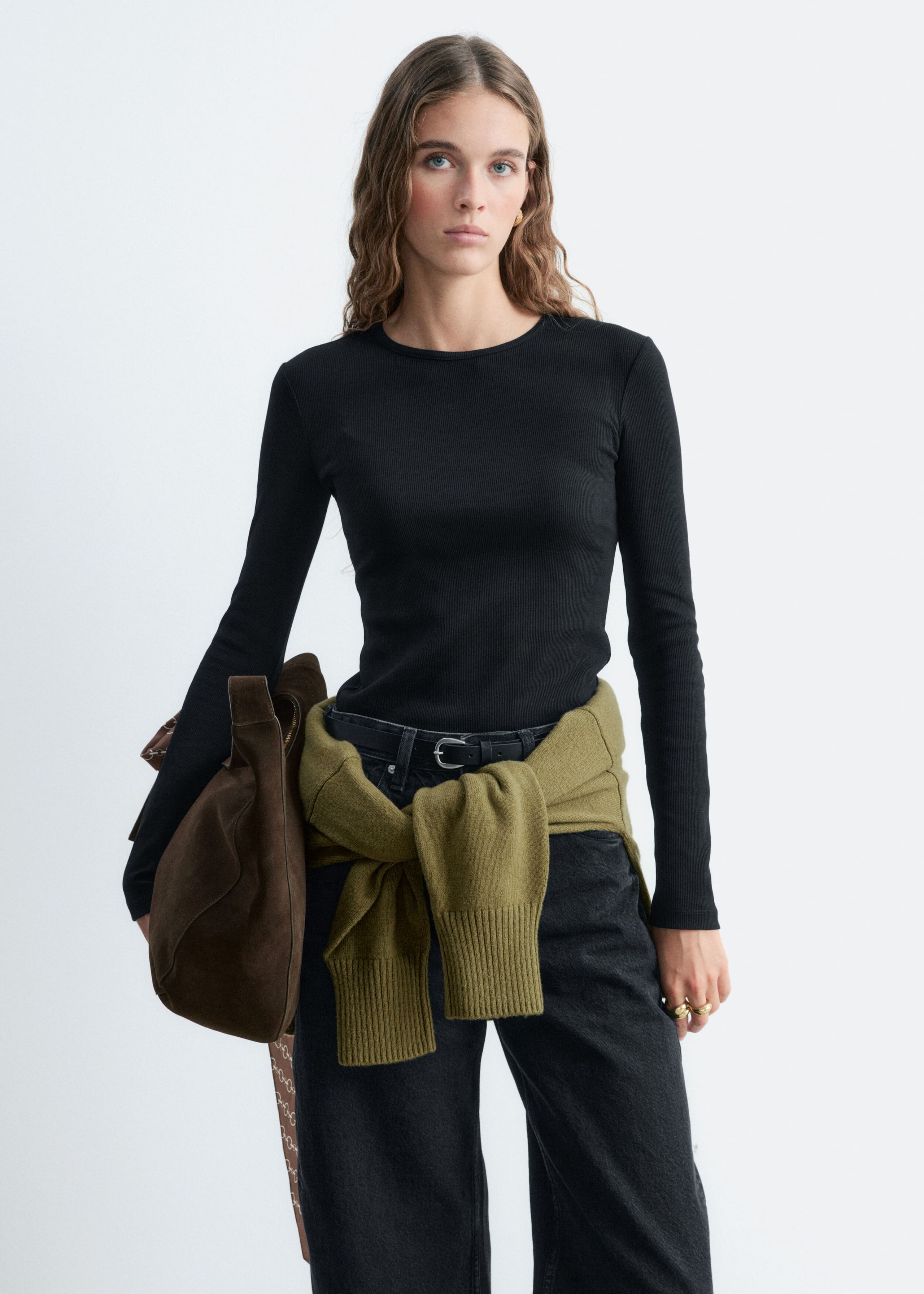 Haut côtelé à manches longues - Noir - Lookbook