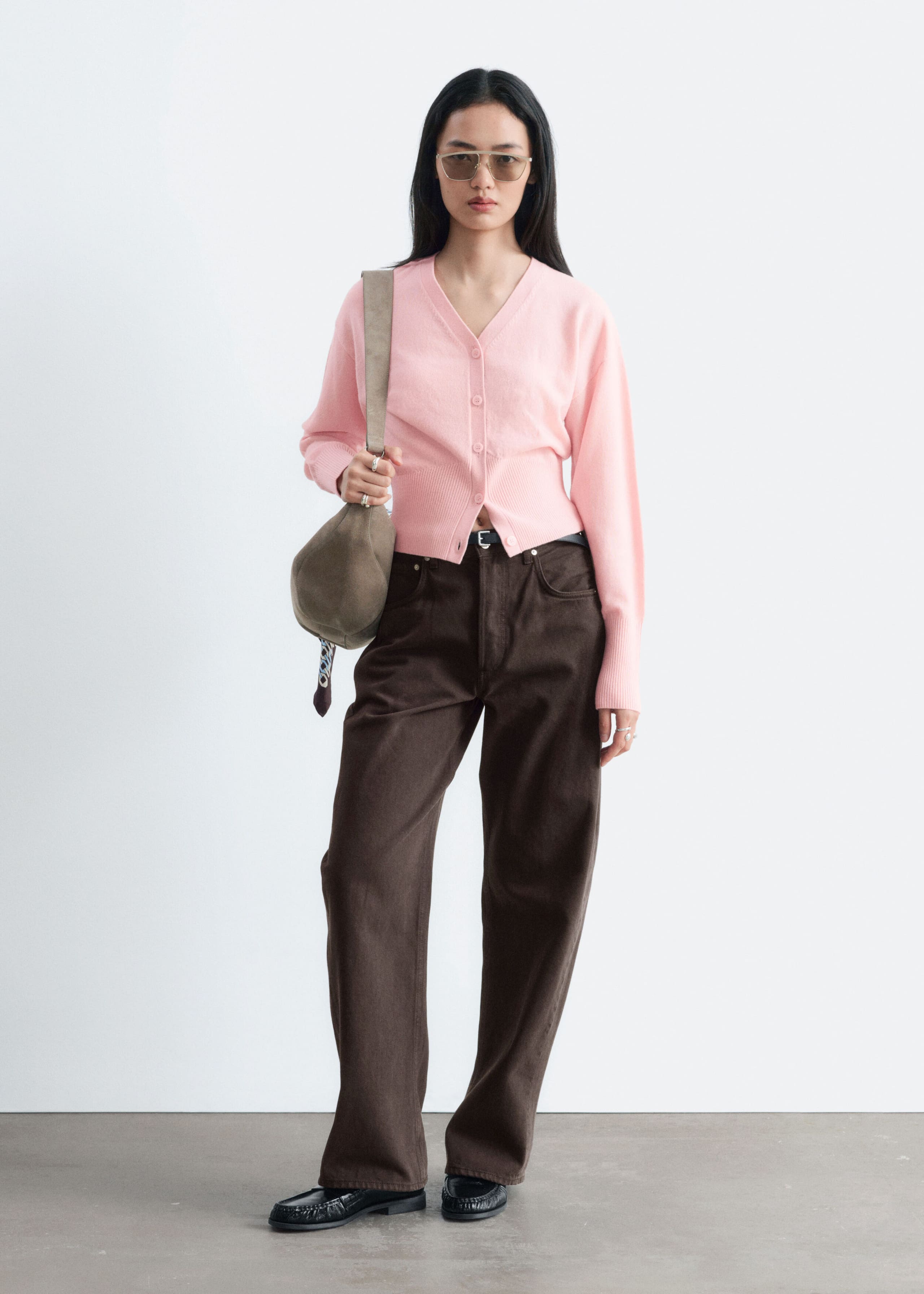Wool Corset Rib Cardigan - Light Pink - Lookbook