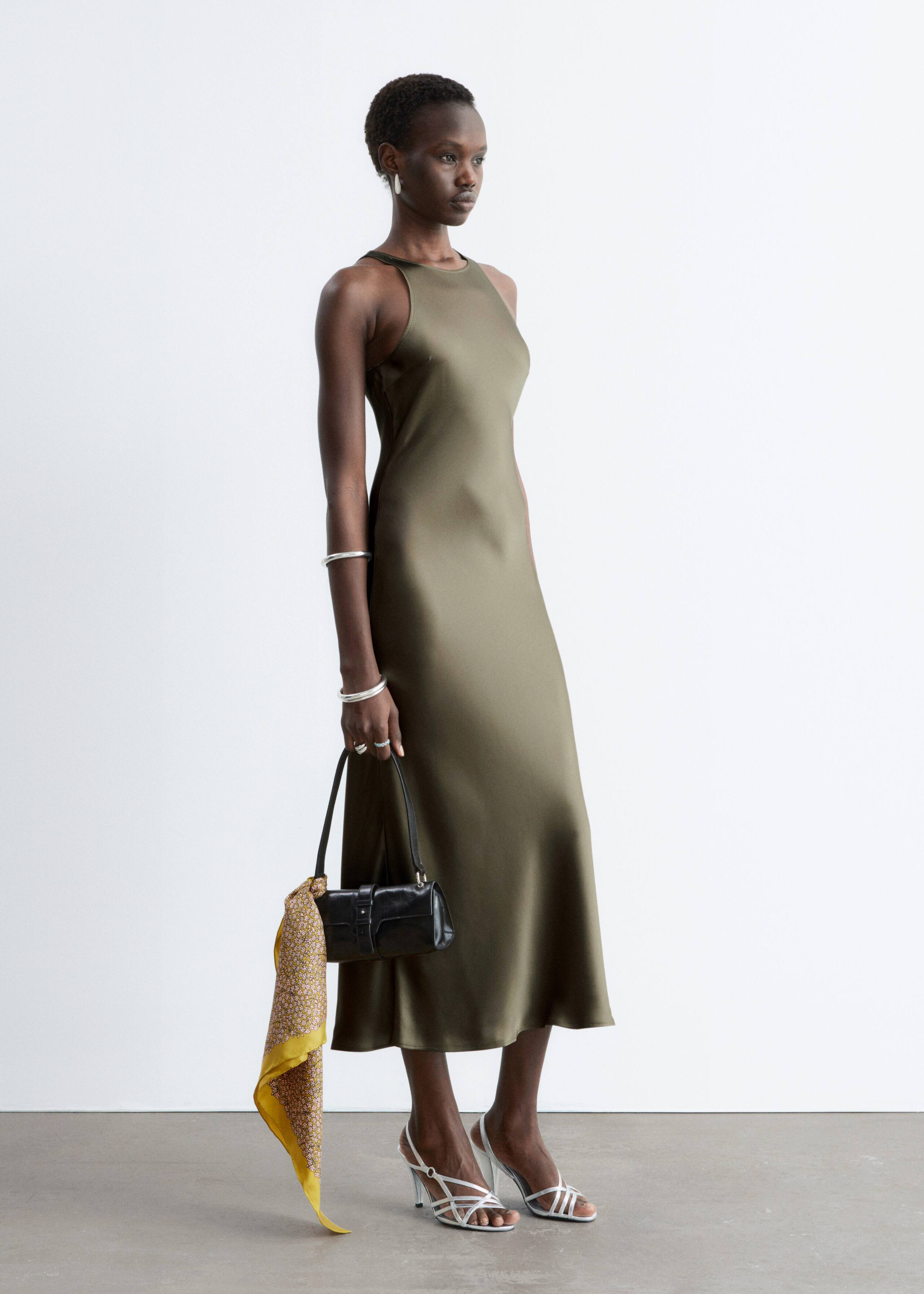 Sleeveless Satin Midi Dress - Black - Lookbook