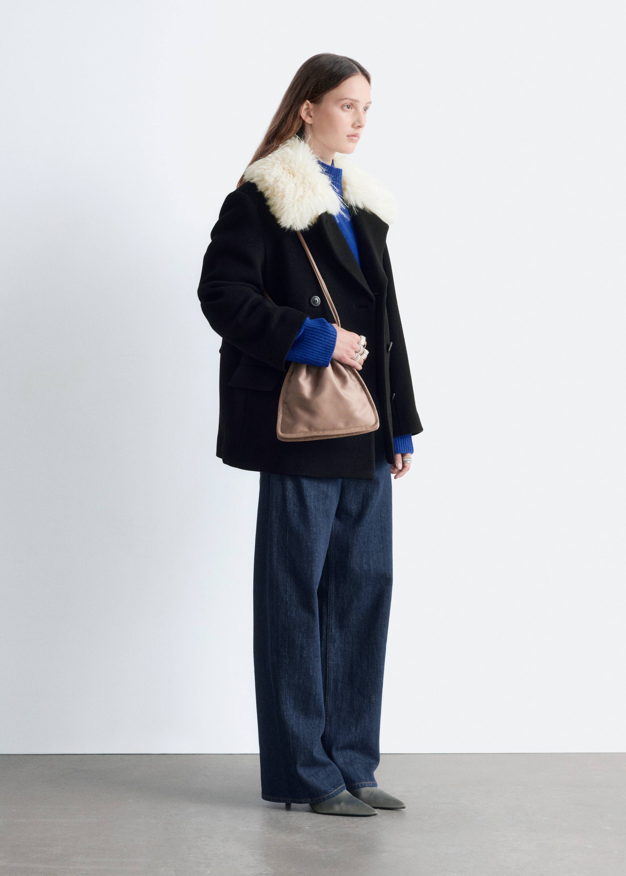 View larger image: Short Fur-Collar Wool Coat - Black - Ladies | H&M GB 5