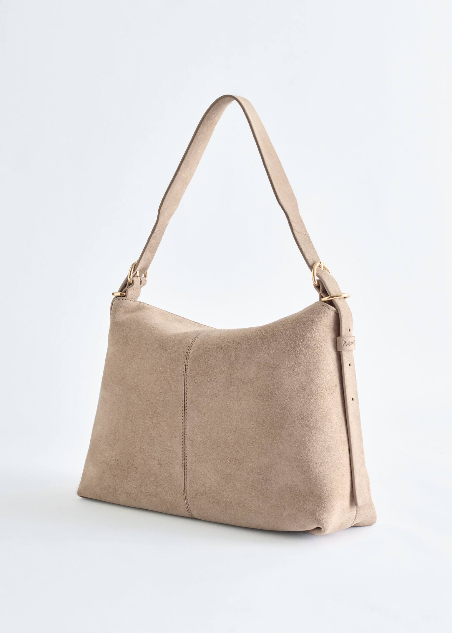 Stor skuldertaske i læder - Beige ruskind/Sort - 4