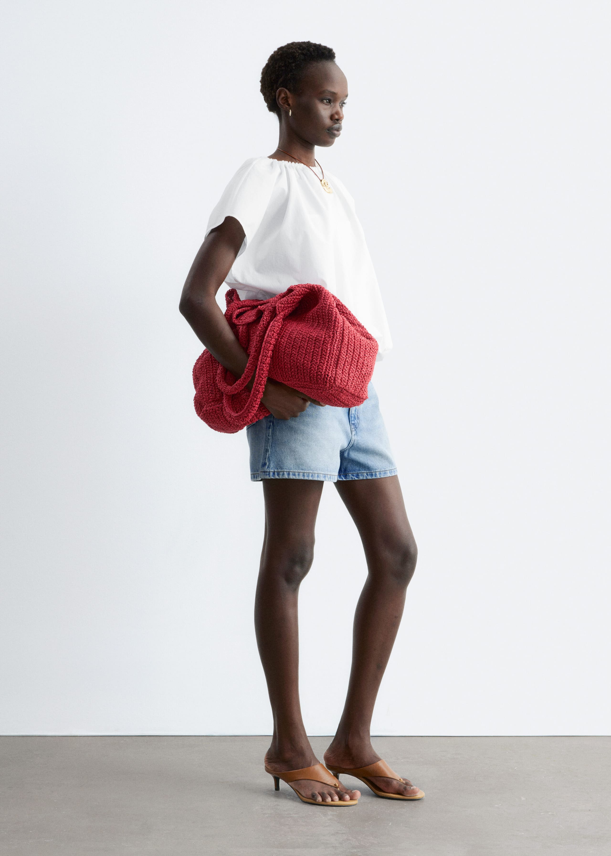 Image of Gathered Cotton Blouse