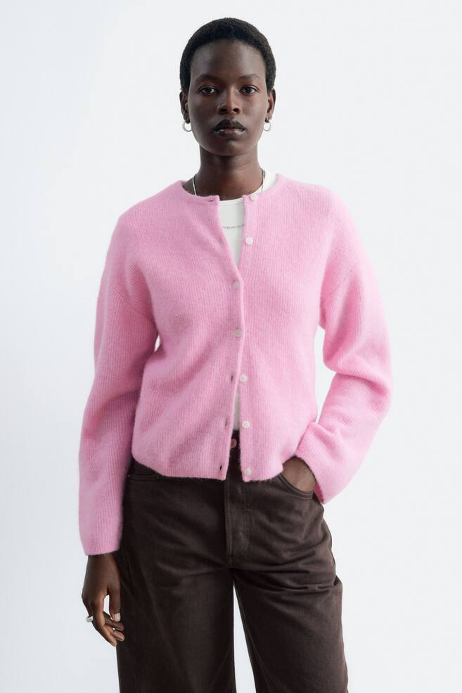 Alpaca-Blend Knitted Cardigan - Pink/Burgundy/Mole/Grey Melange/Beige/Green/Bright Blue/Taupe Brown - 1