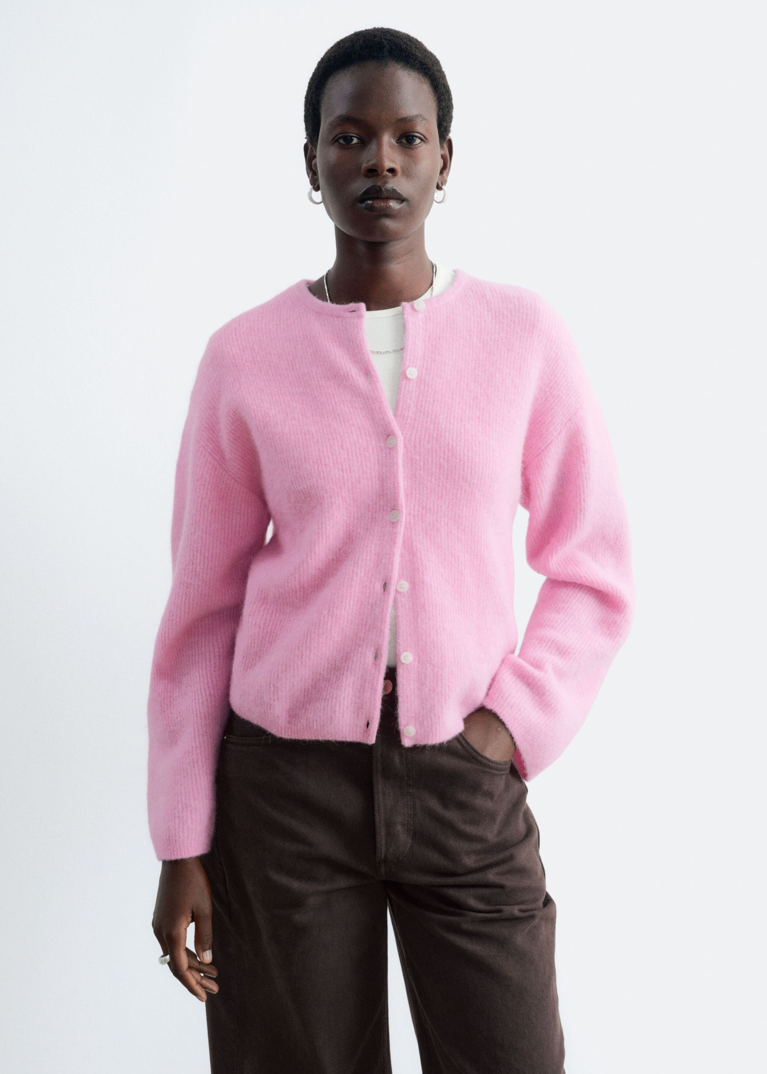 Stickad cardigan i alpackablandning – Vit – lookbook