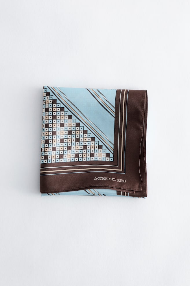 Printed Silk Scarf - Castanho/Turquesa/Amarelo/Bege - 1