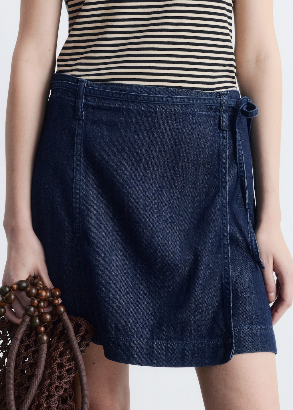 Image of Tie-Detail Denim Mini Skirt