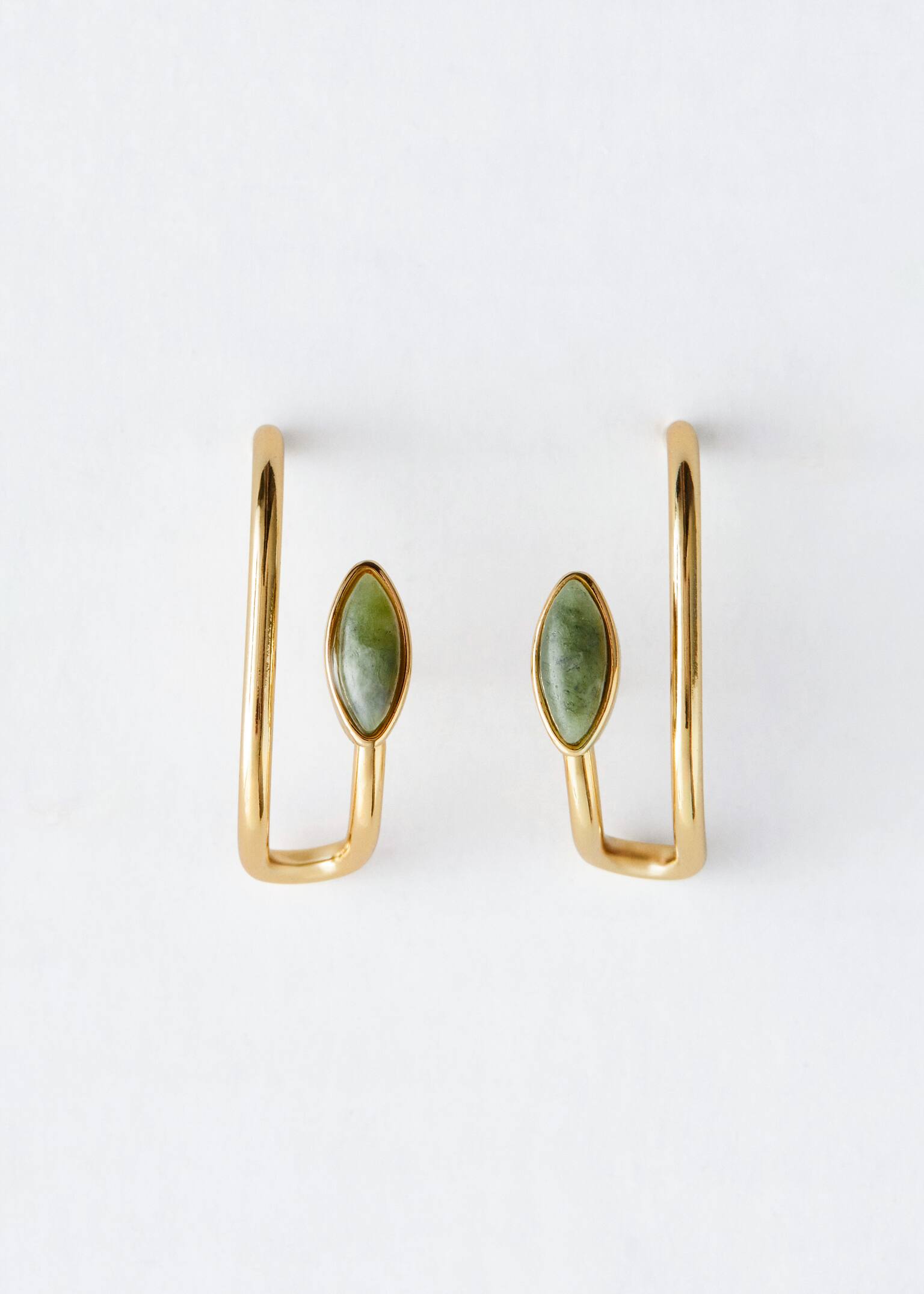 Pendientes de botón con detalle ear-cuff - Verde/Dorado