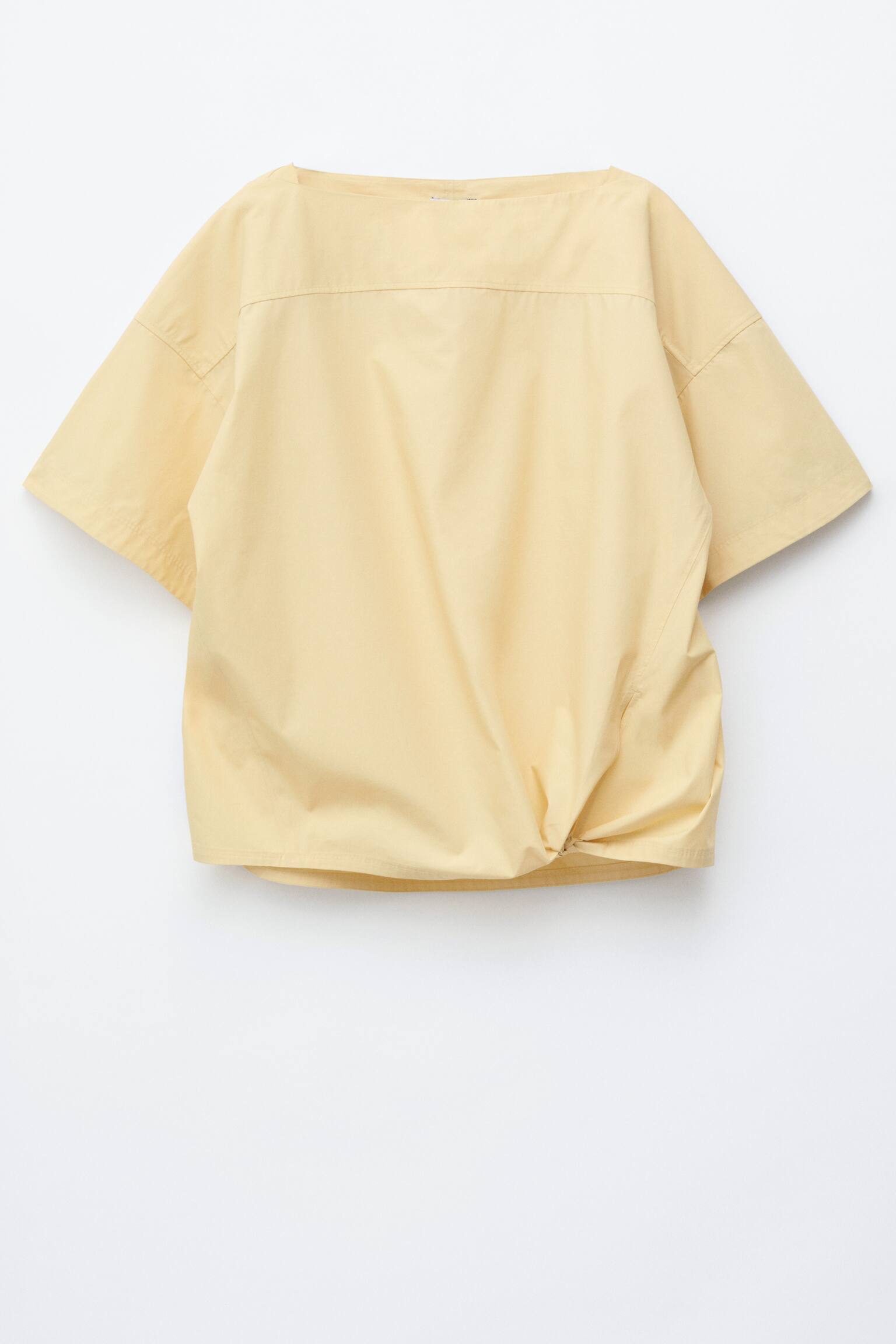 Tie-Hem Cotton Top - בז' בהיר - 1