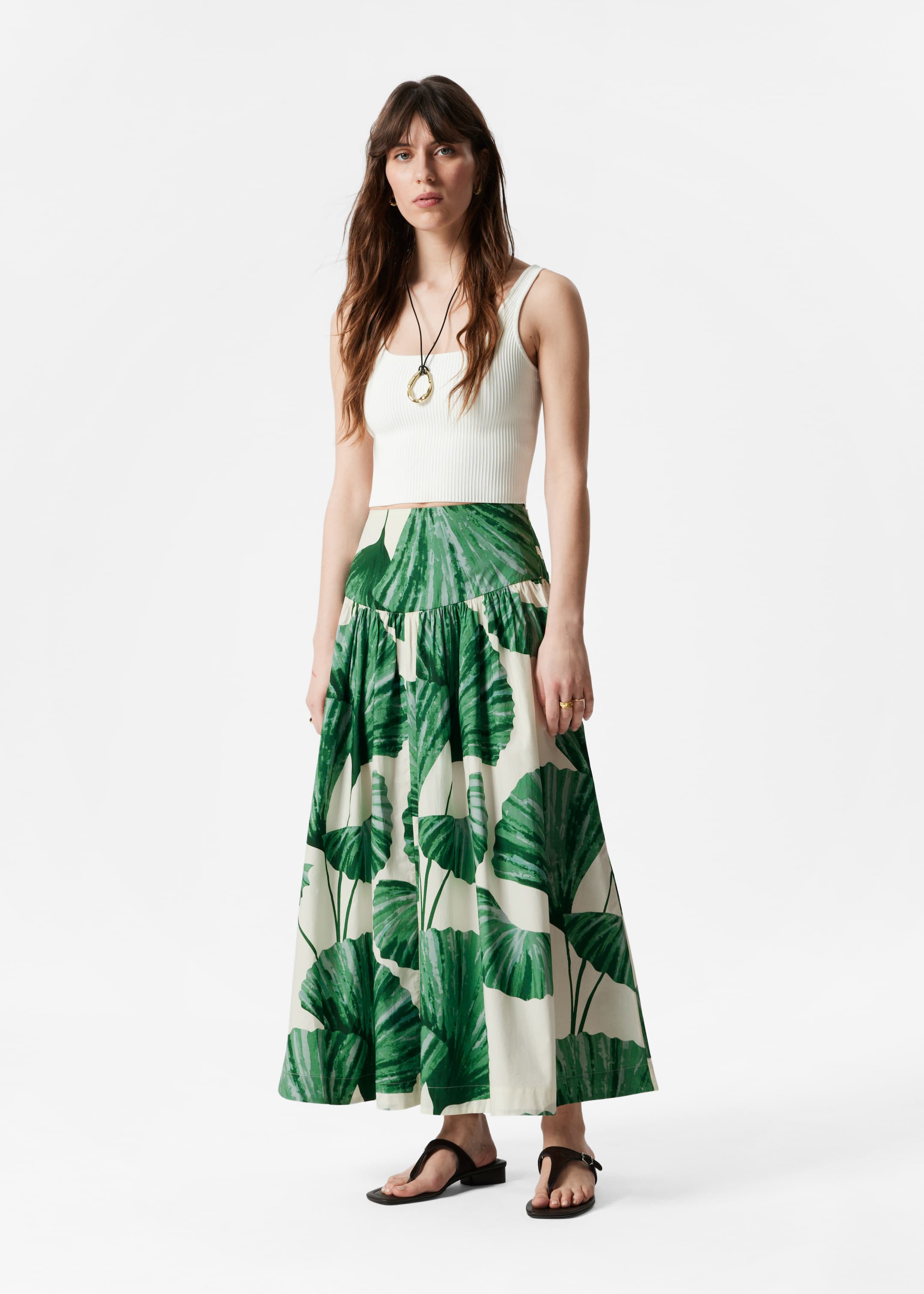 Größeres Bild anzeigen: Midirock in A-Linie - Grün/Weiß - Ladies | H&M AT 1