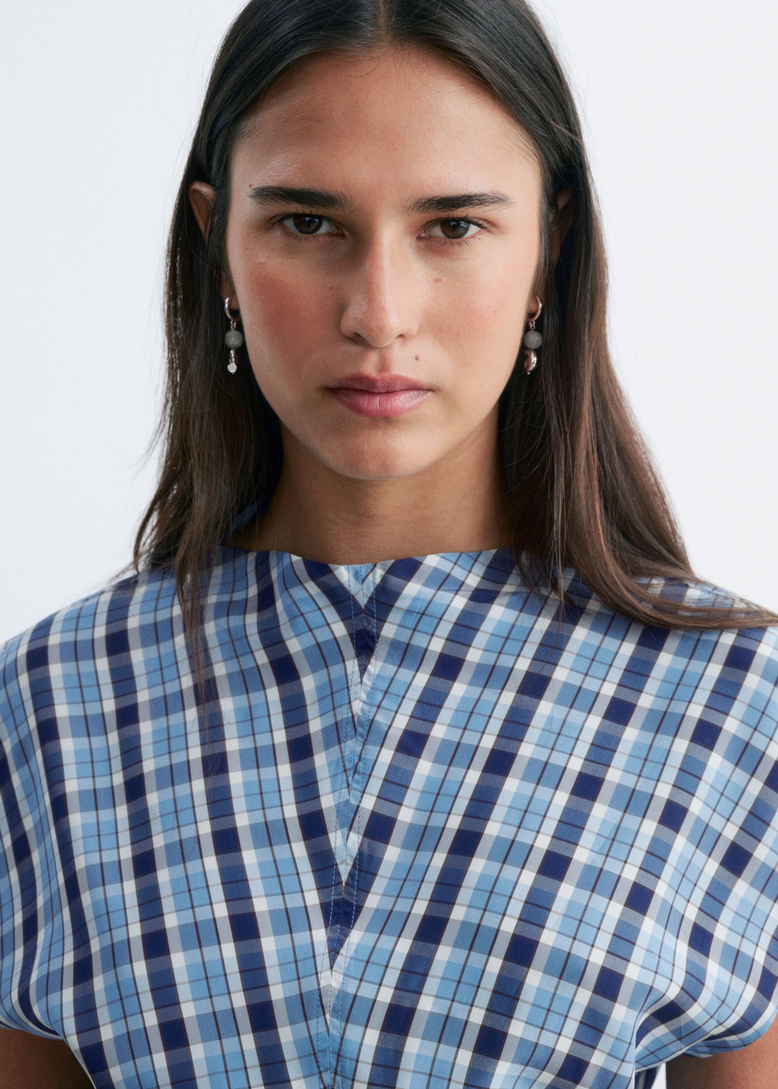 Jacquard-Oberteil mit Tunnelkragen - Hellblau/Kariert - Lookbook