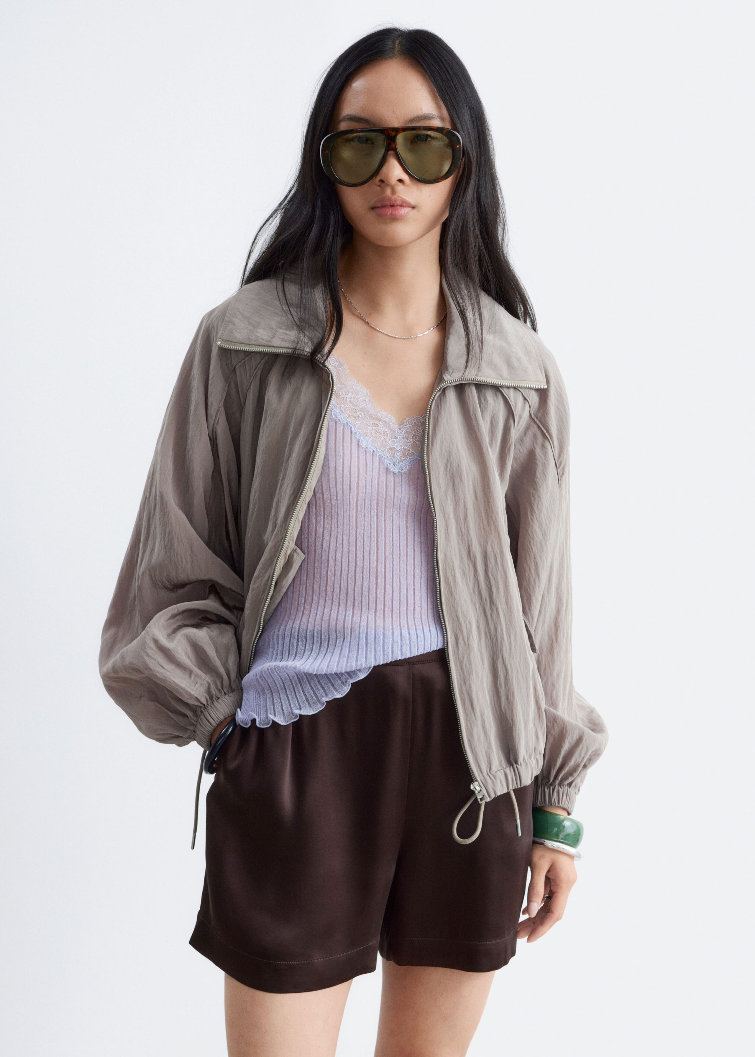 Satin Pull-On Shorts - Dark Brown - Lookbook