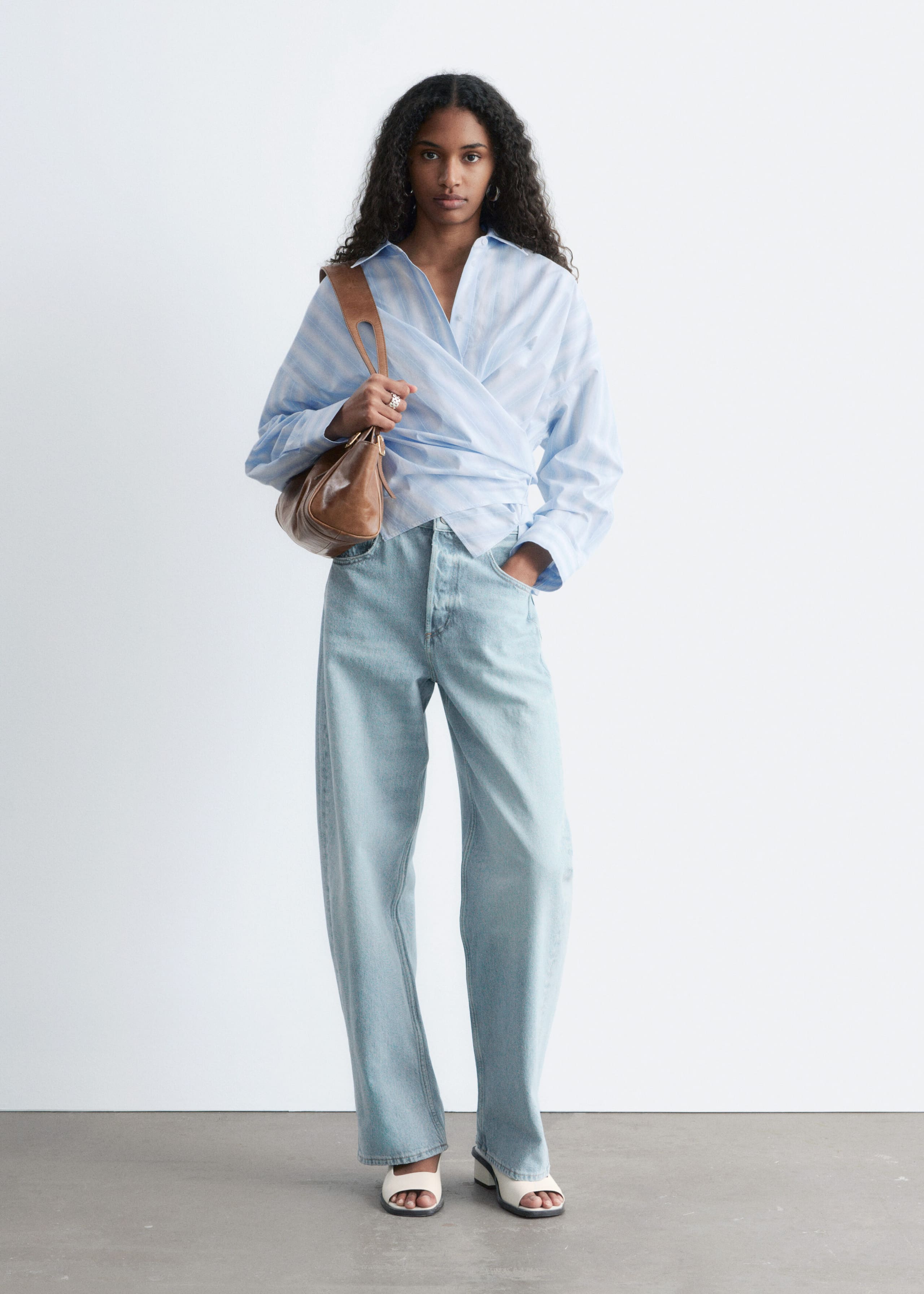 Tie-Waist Cotton Shirt - Blue/White Stripes - Lookbook