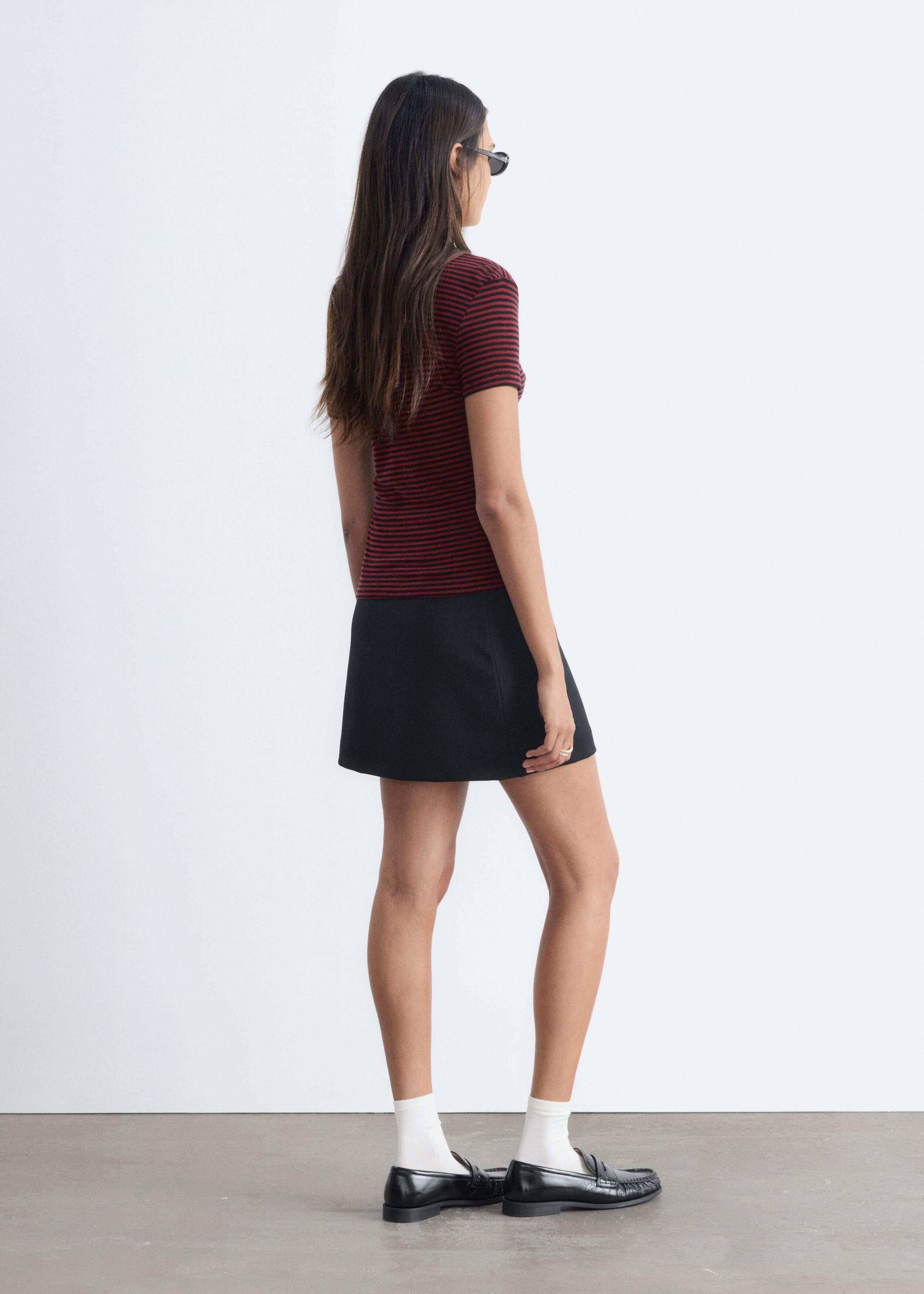 Buttoned Jersey Top - Dark Red/Striped - Lookbook
