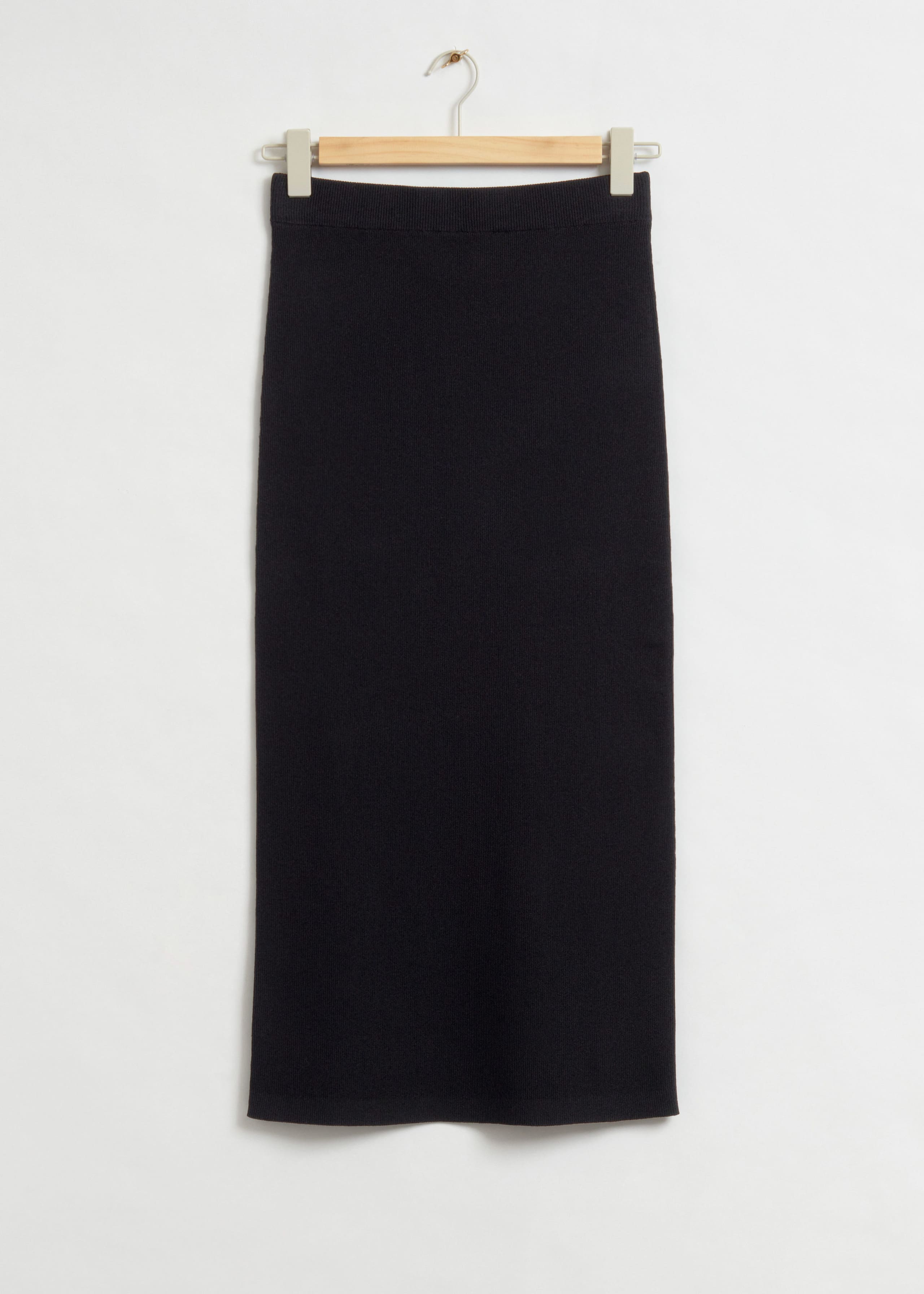 Fitted Rib-Knit Midi Skirt - Black - Still Life
