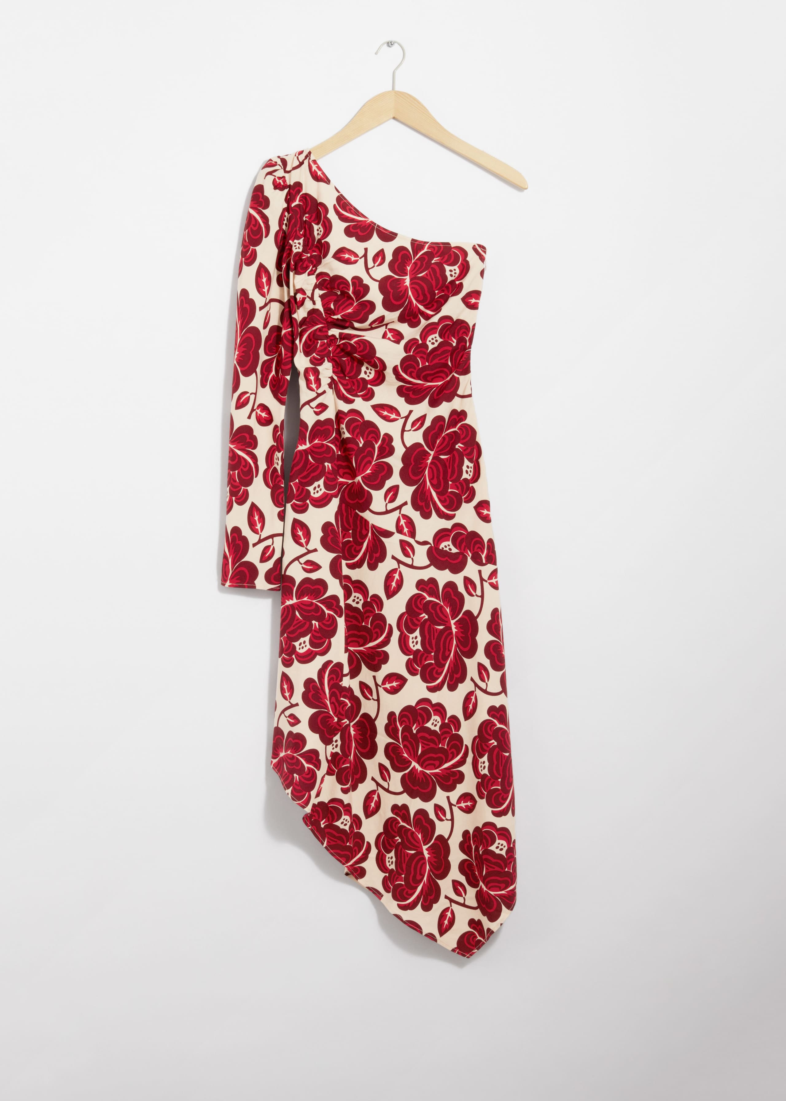Asymmetric One-Shoulder Midi Dress - Red Florals - Still Life