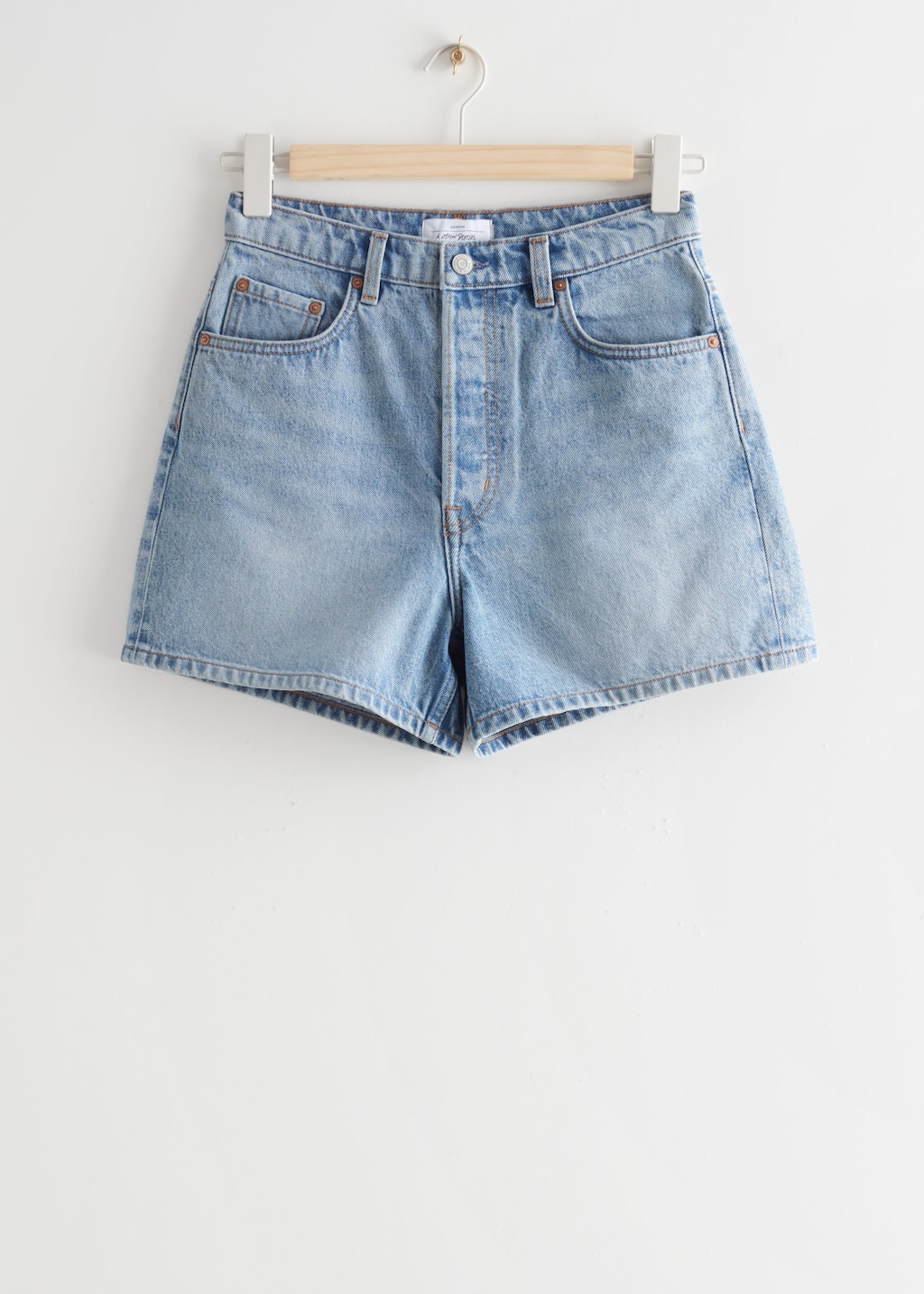 Shorts in denim a vita alta - Beige chiaro - Natura morta