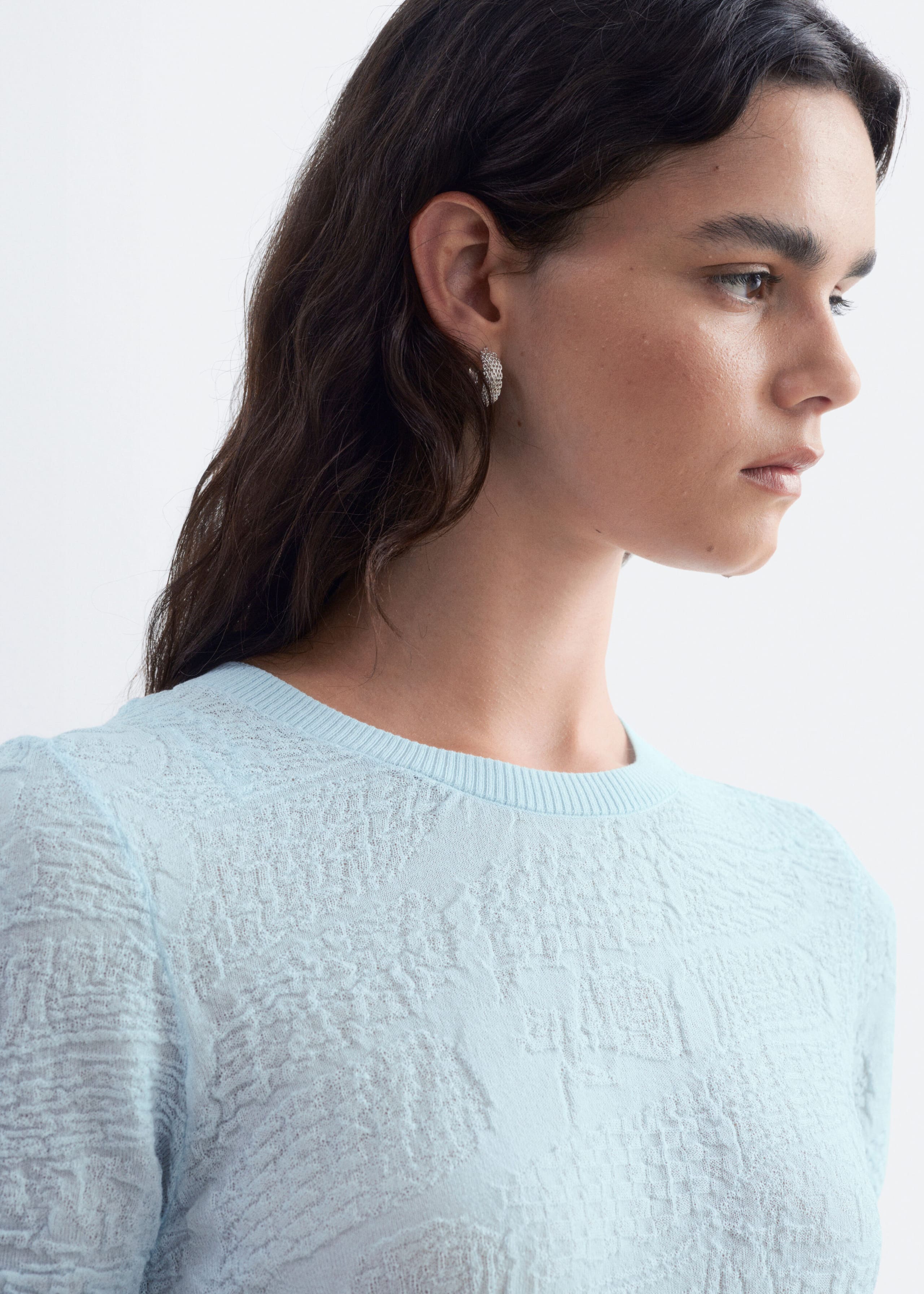 Jacquard Knit T-Shirt - Light Turquoise - Lookbook
