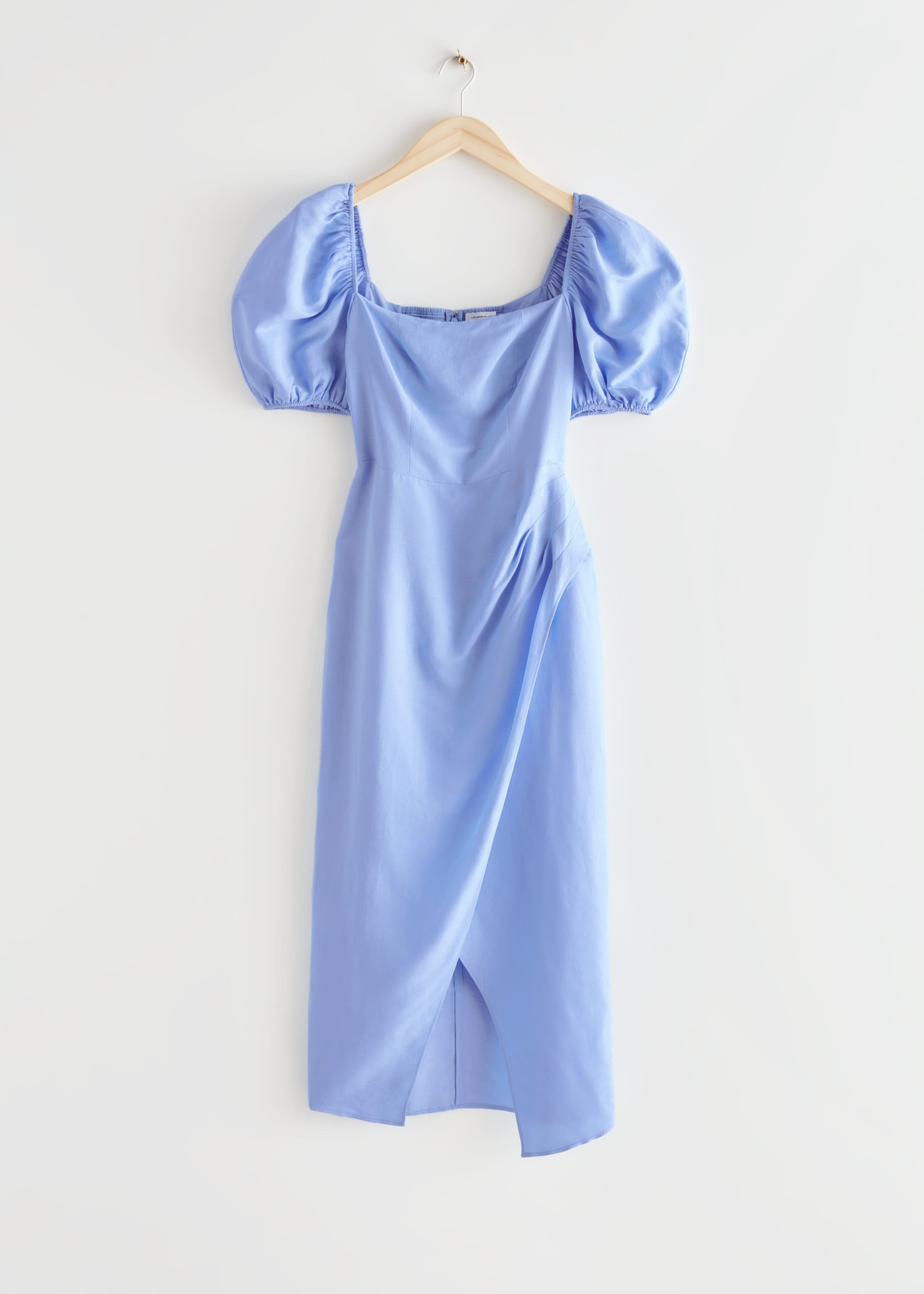 Fitted Puff Sleeve Midi Dress - Blue - Bodegón